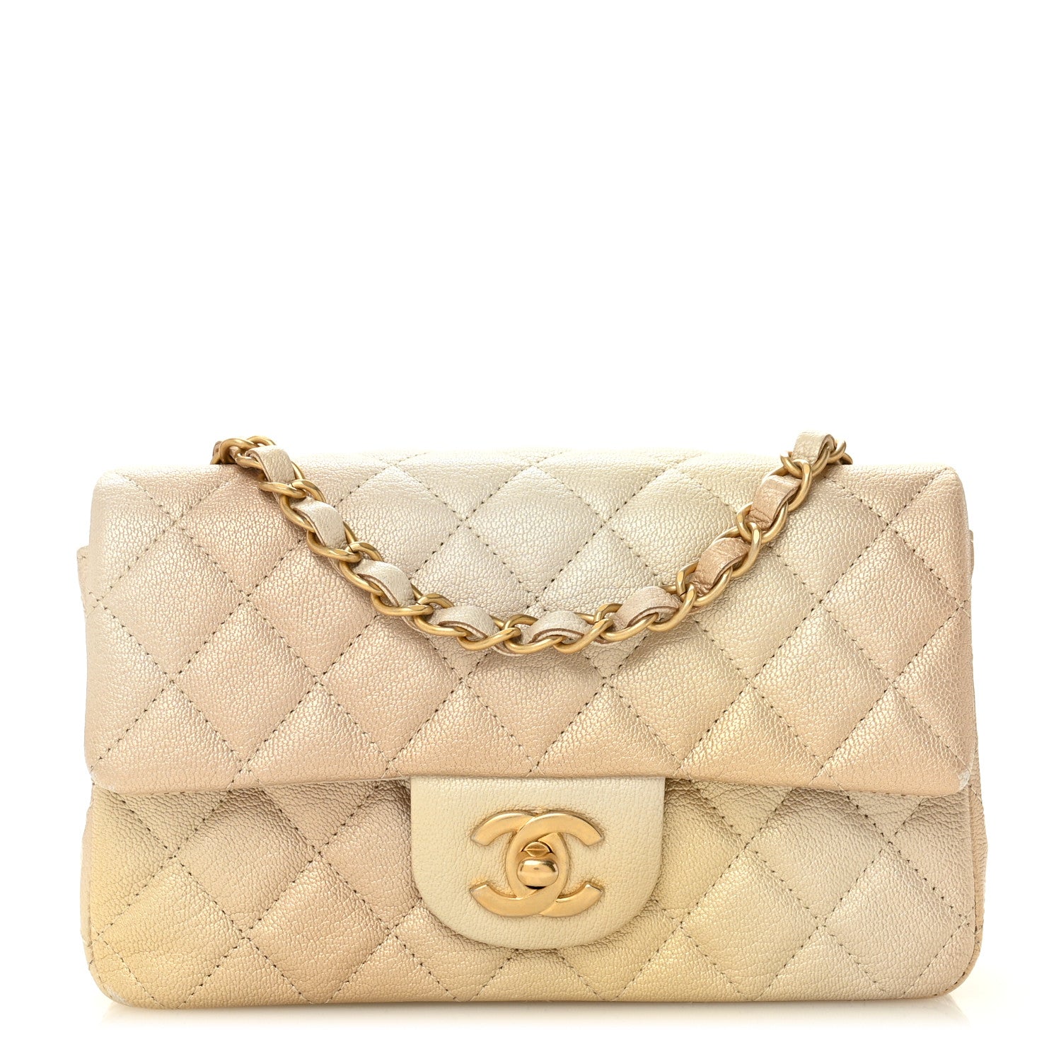 Metallic Goatskin Quilted Mini Rectangular Flap Gold