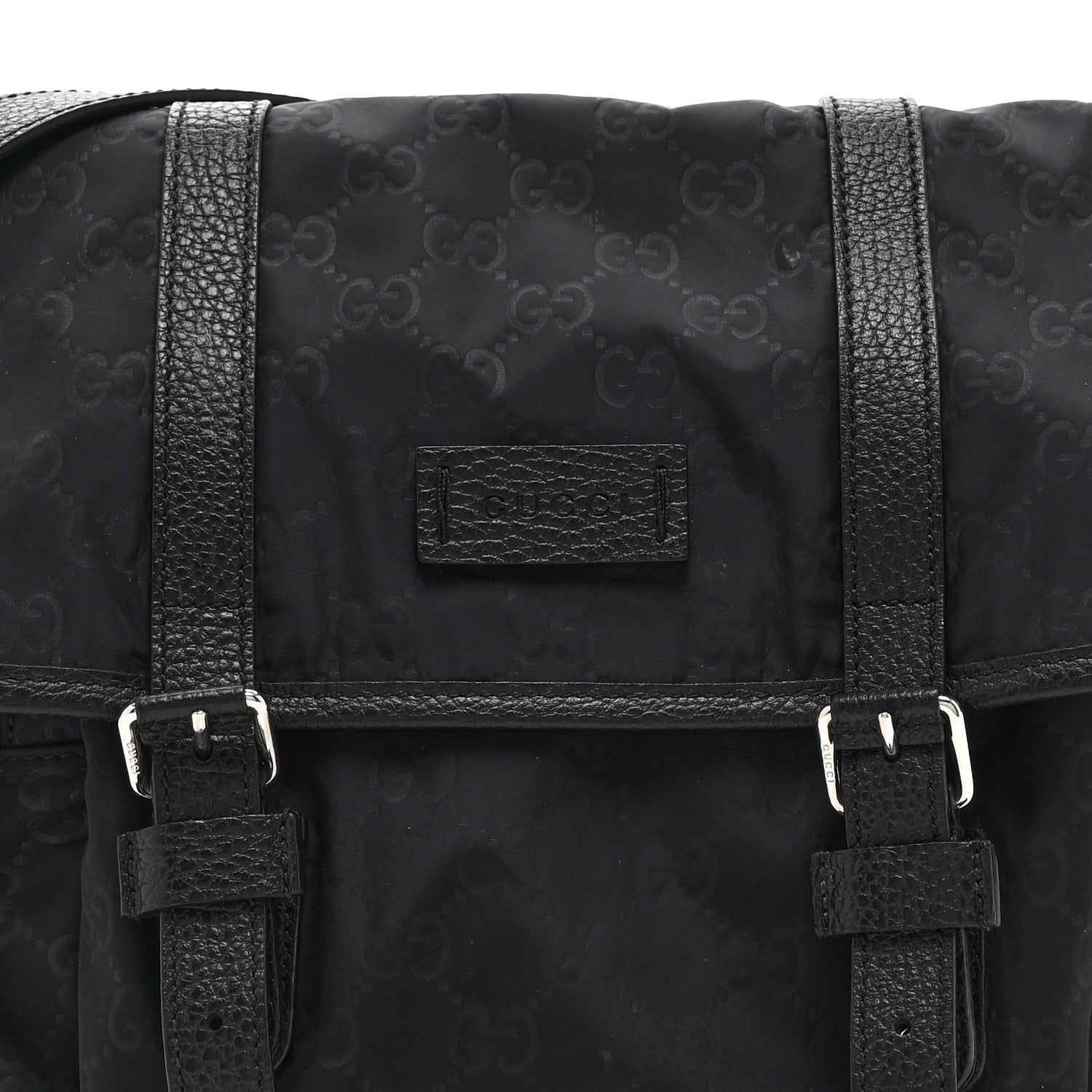 Nylon Monogram Double Buckle Flap Messenger Bag Black