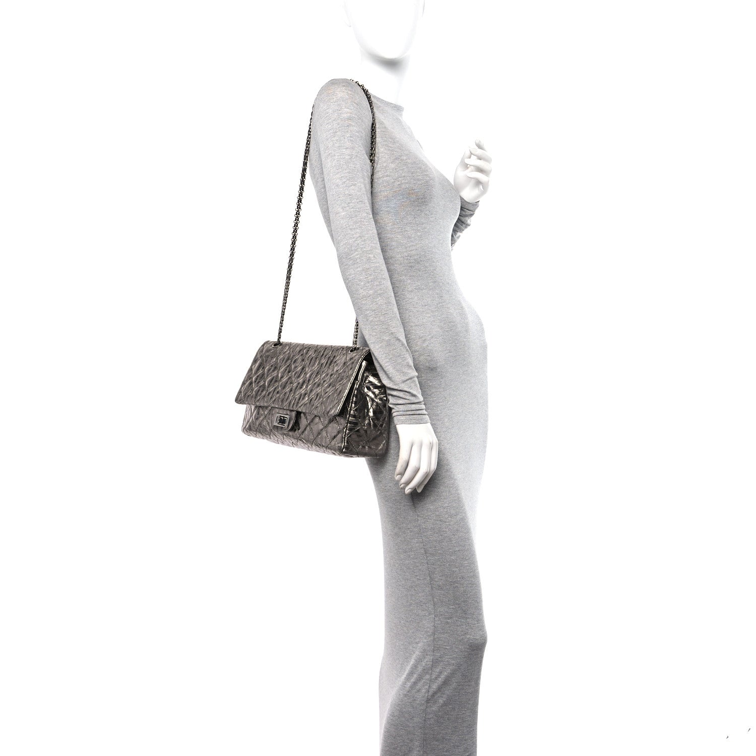Metallic Calfskin Striped 2.55 Reissue 227 Silver
