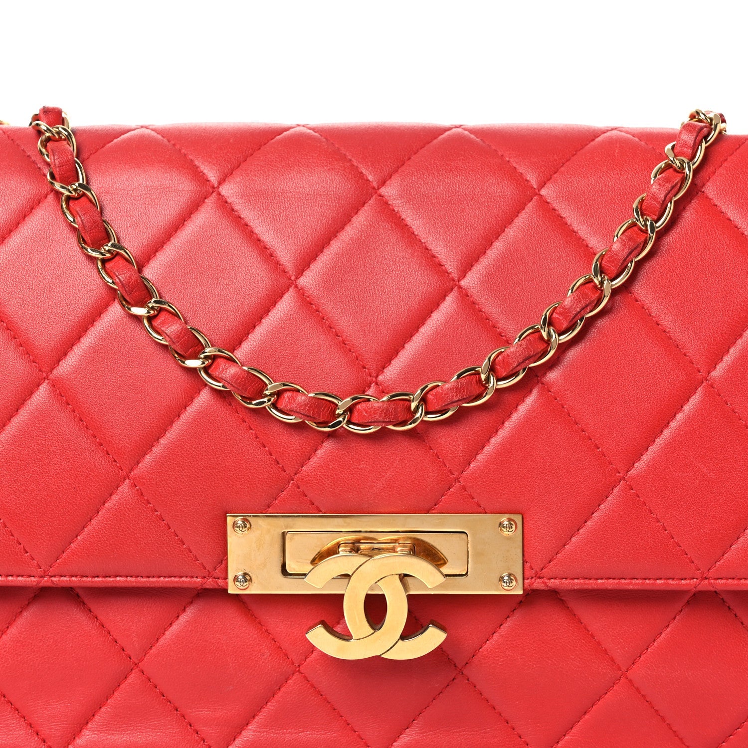 Lambskin Quilted Large Golden Class Flap Red
