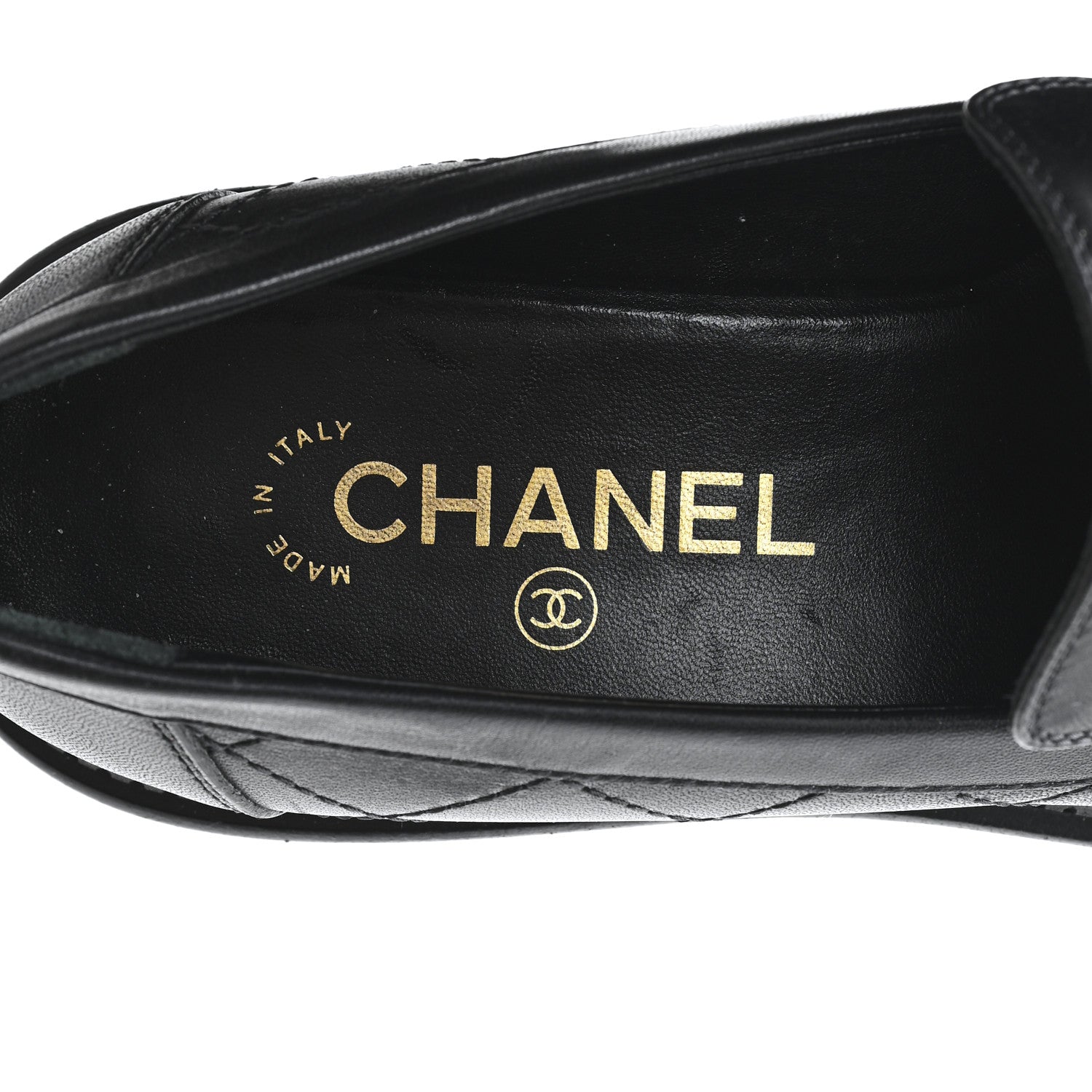 Calfskin Quilted CC Mocassin Loafers 38 Black