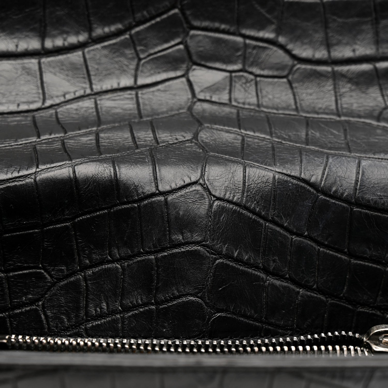 Calfskin Crocodile Embossed Medium College Monogram Satchel Black