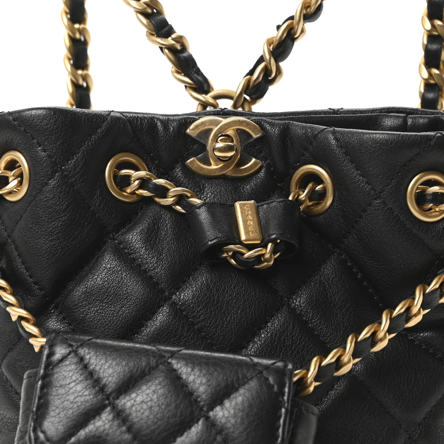 Calfskin Quilted Small CC Chain Bucket Backpack Black