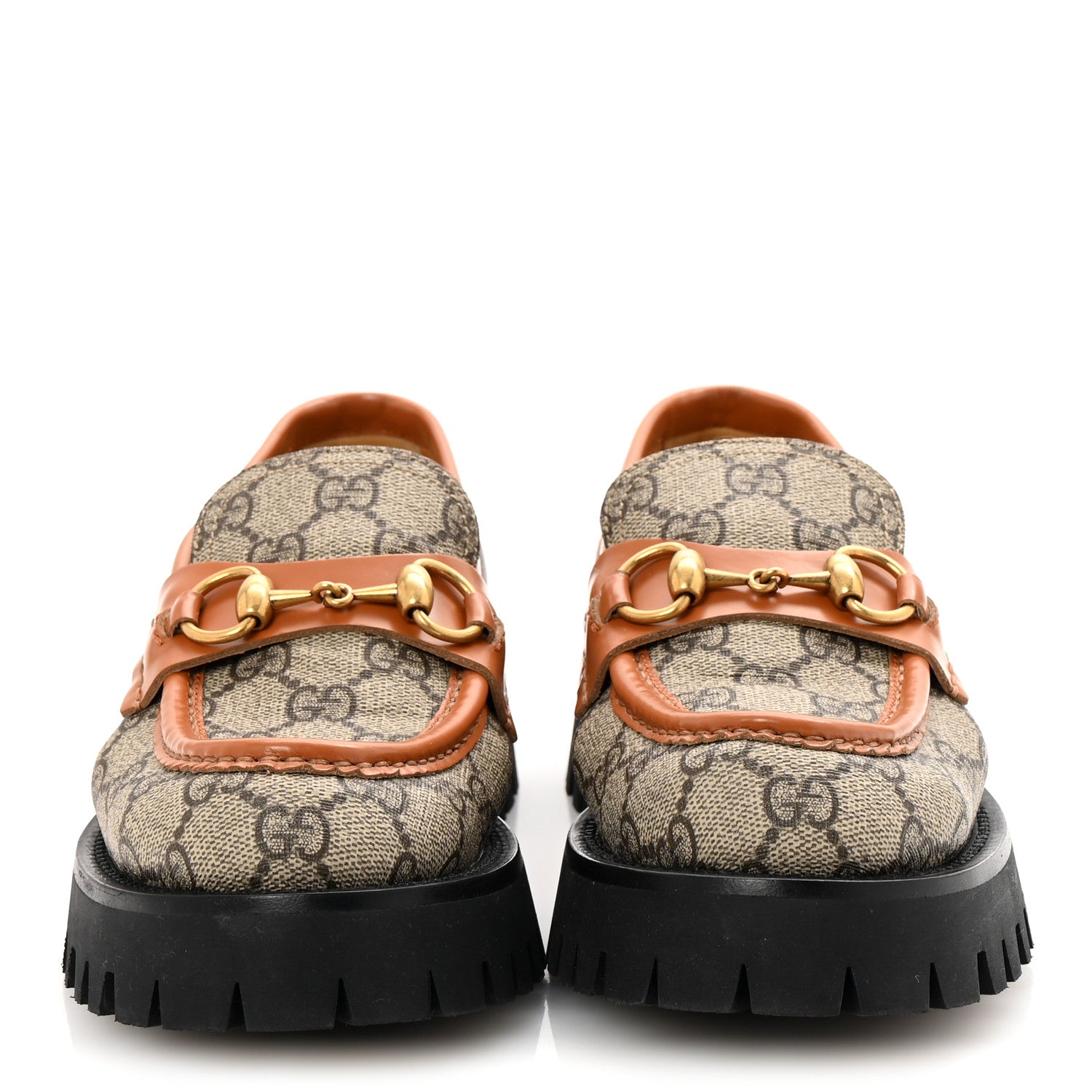 GG Supreme Monogram Cordovan Lux Womens Harald Horsebit 25mm Platform Loafers 36.5 Beige Ebony