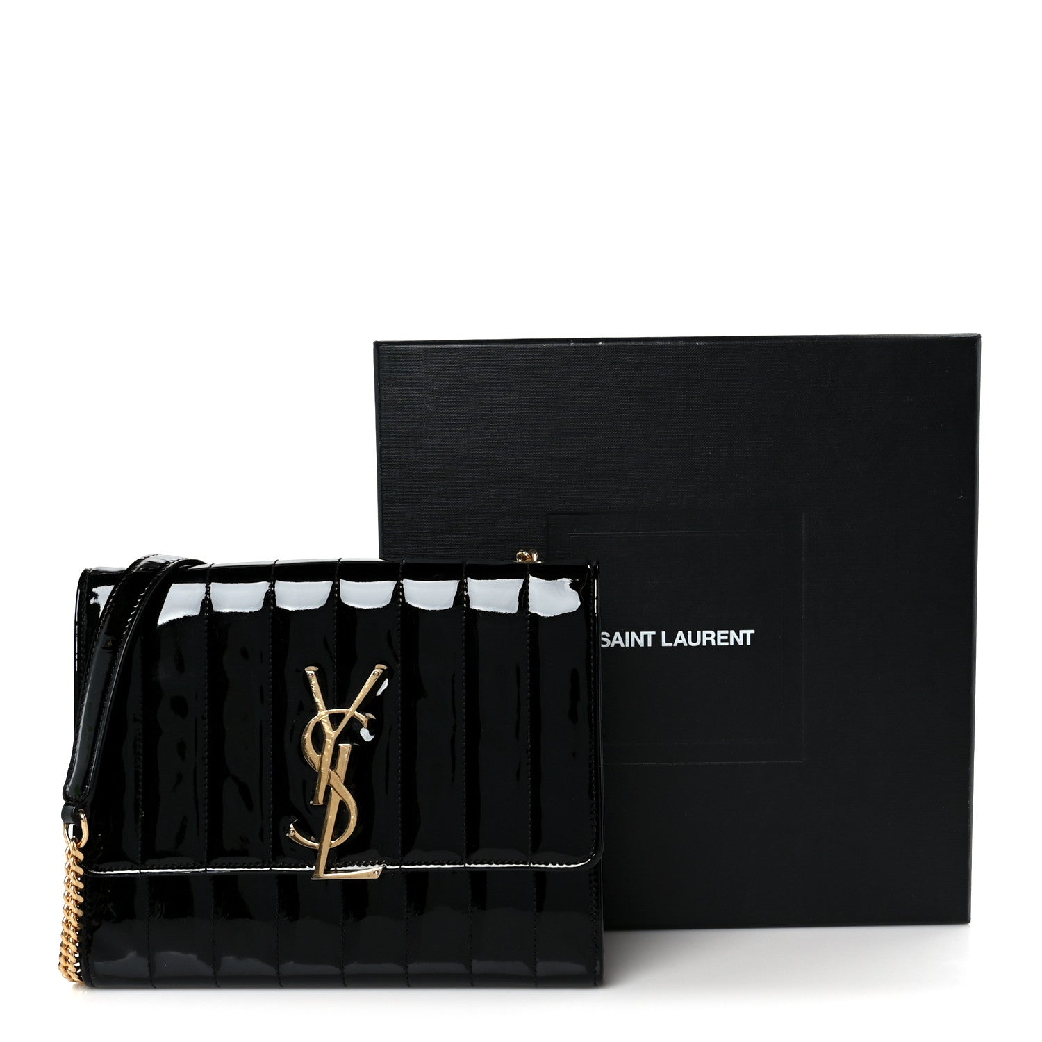Patent Calfskin Matelasse Monogram Medium Vicky Chain Bag Black