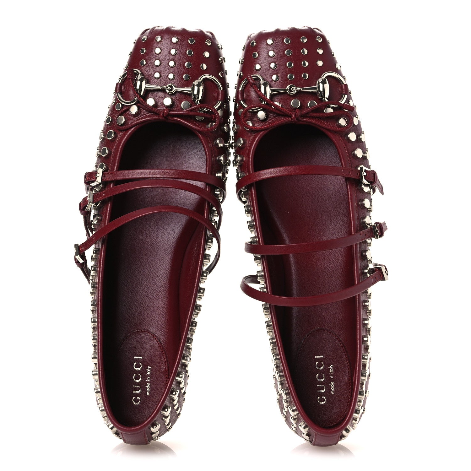 Nappa Carmaque Studded Horsebit Ballet Flats 39 Rosso Ancora