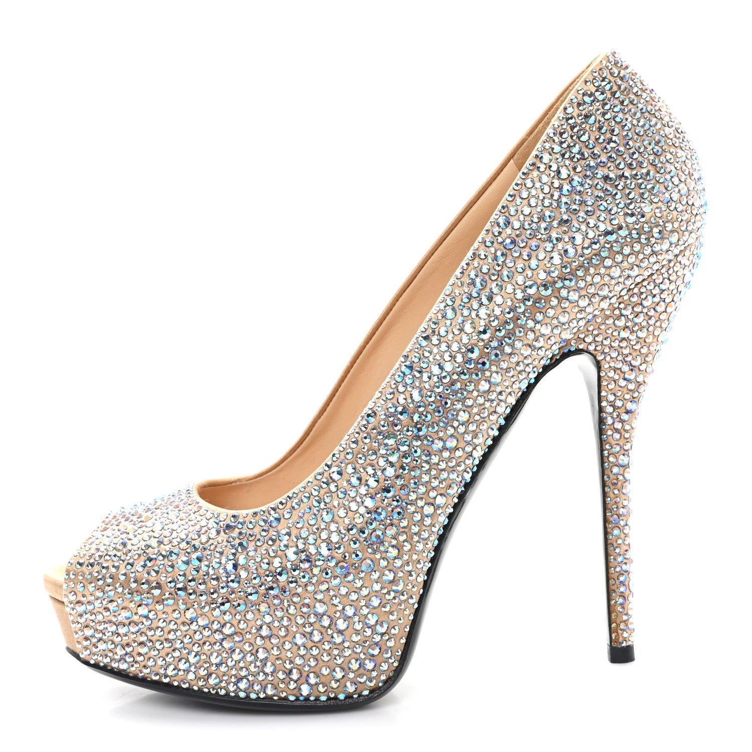Satin Crystal Sofia Etoile Peep Toe Pumps 38 Blue