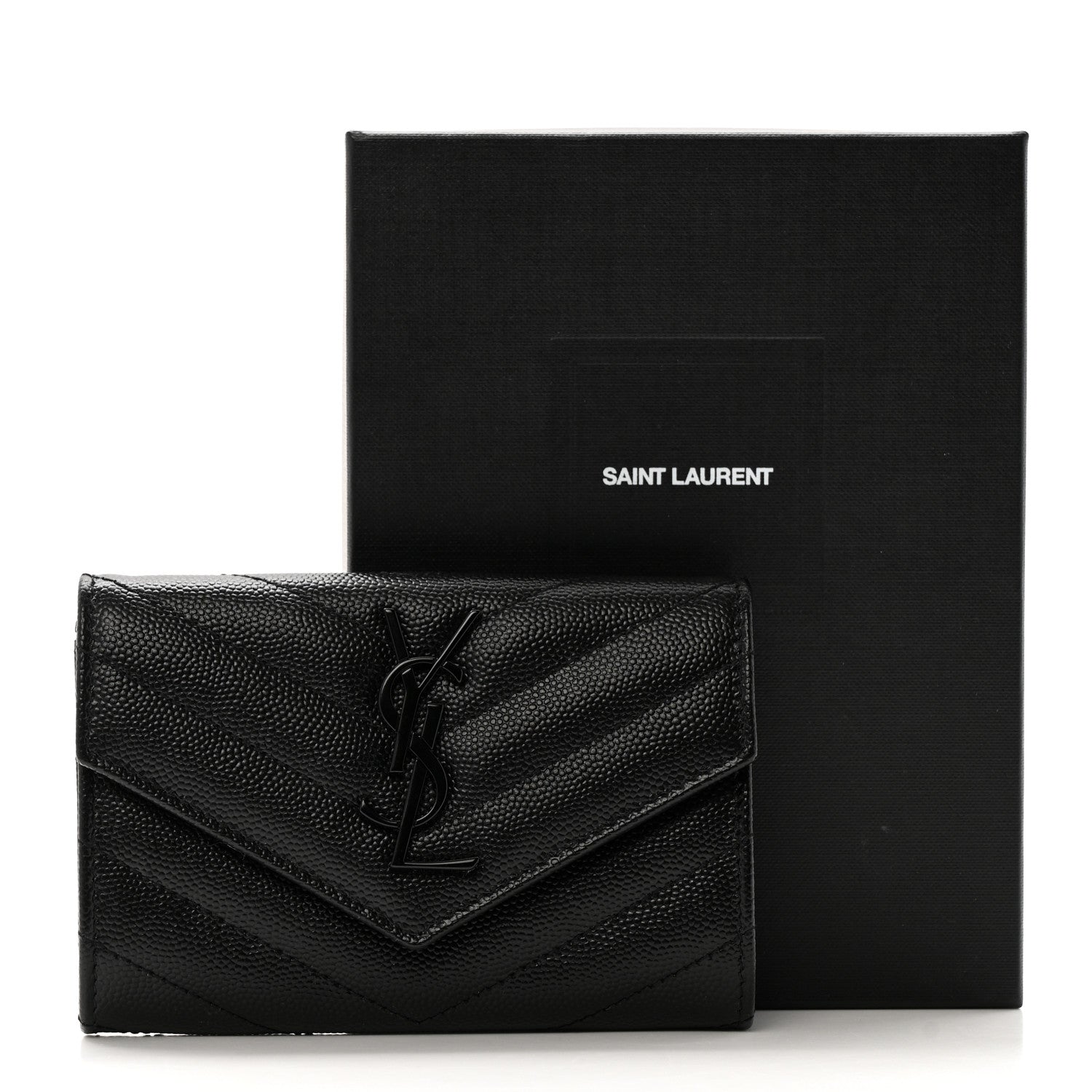 Grain De Poudre Matelasse Chevron Small Monochrome Monogram Envelope Wallet Black