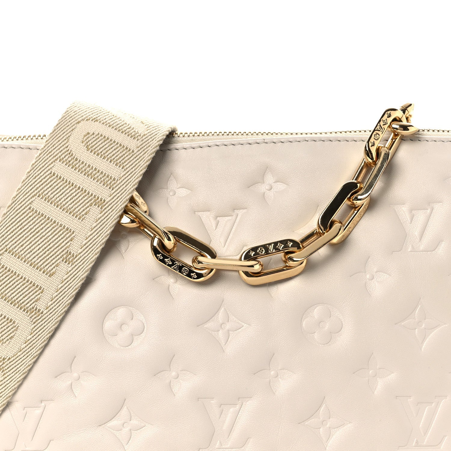 Lambskin Embossed Monogram Coussin PM Cream