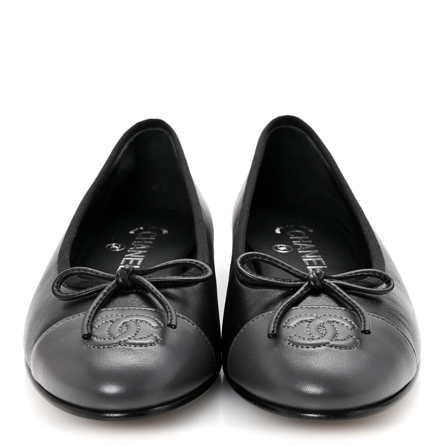 Lambskin CC Cap Toe Ballerina Flats 37 Black Dark Grey