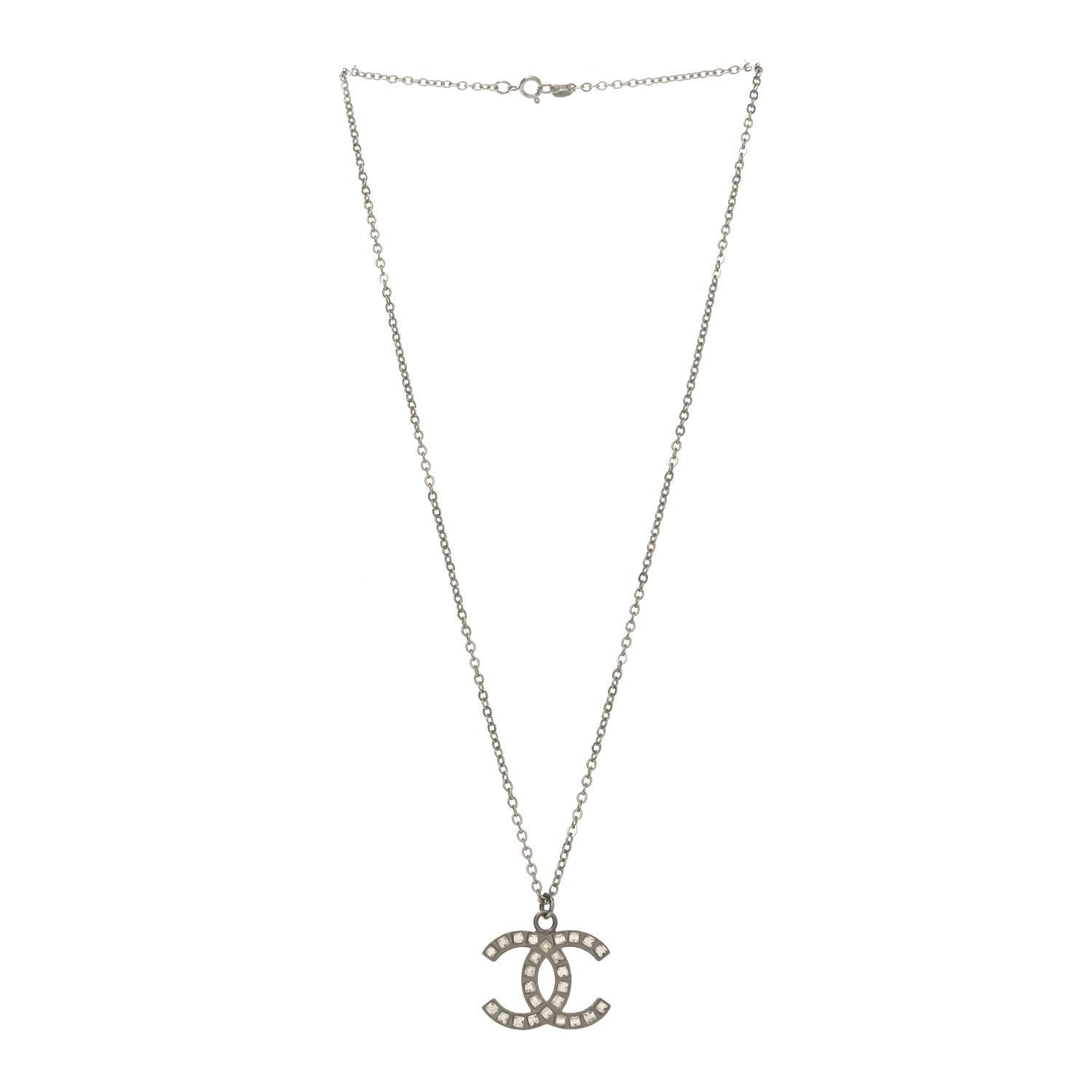 Baguette Crystal CC Necklace Silver