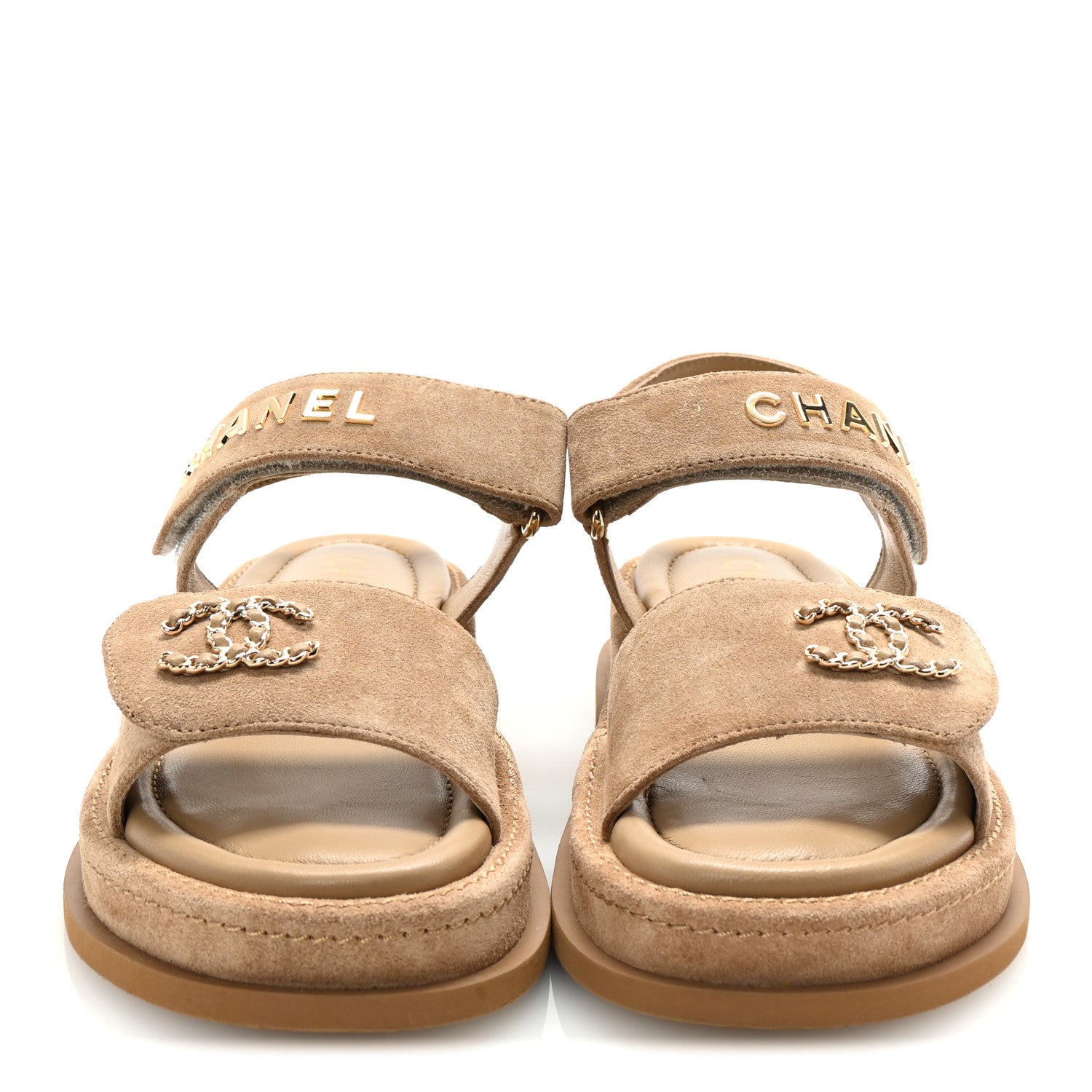 Suede Calfskin Velcro Dad Sandals 36 Beige