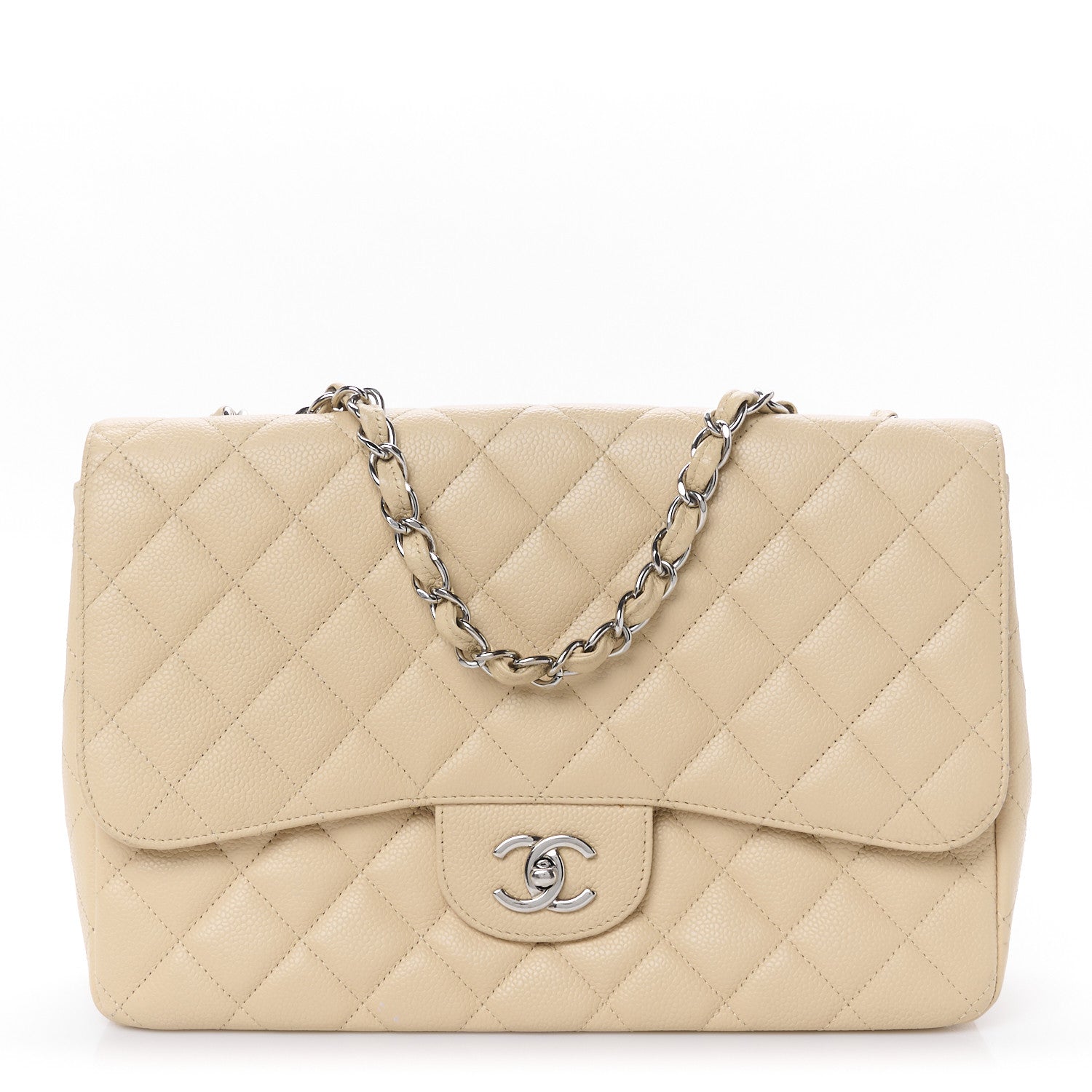 Caviar Quilted Jumbo Single Flap Beige Clair