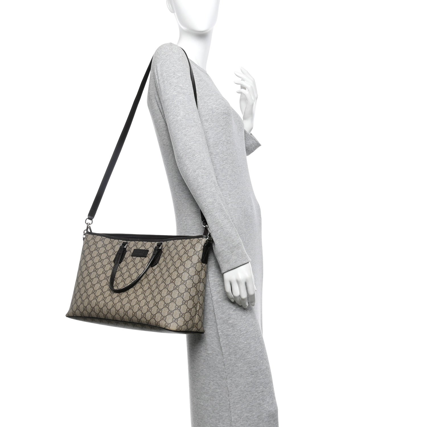 GG Supreme Monogram Large Shopping Tote Dark Brown