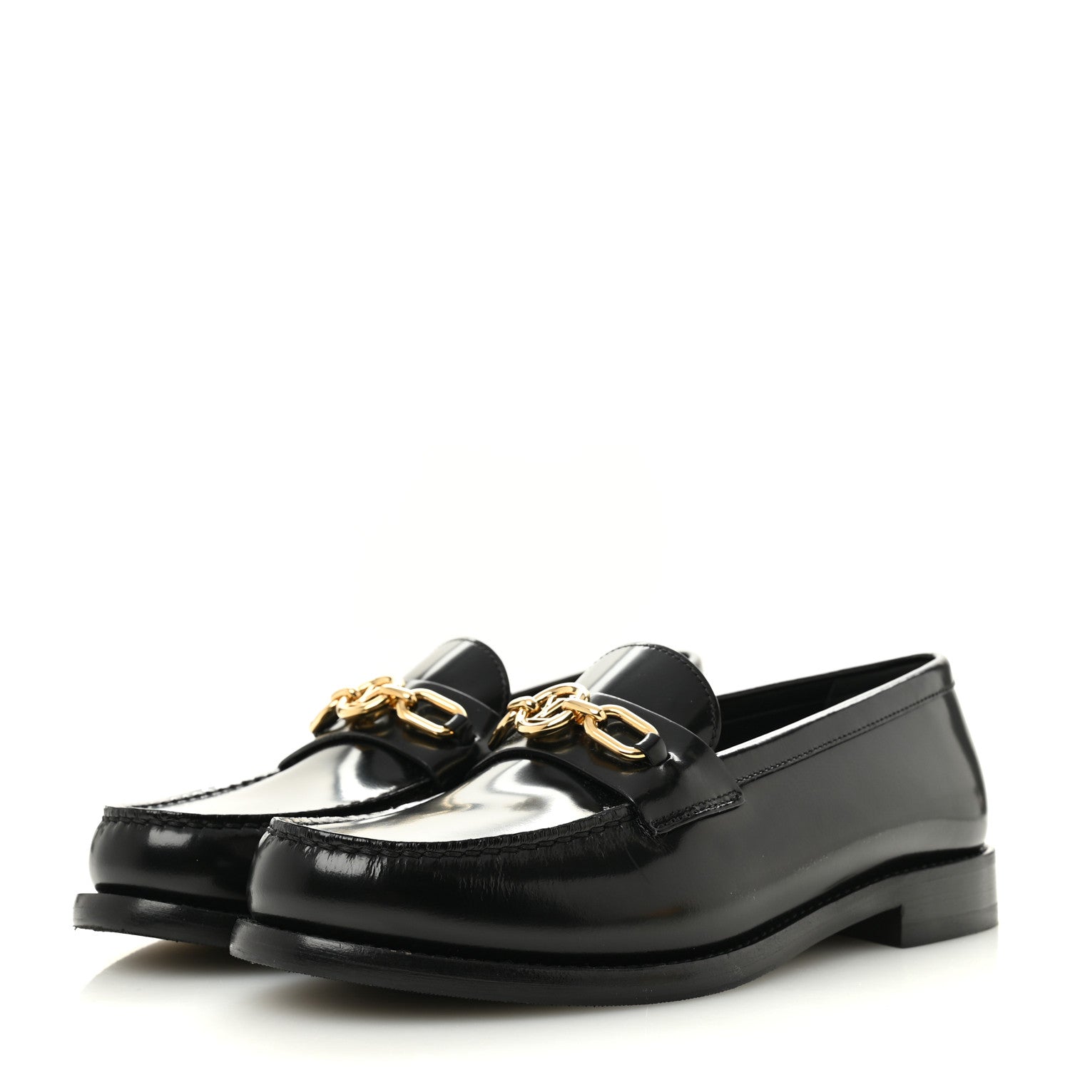 Glazed Calfskin Chess Flat Loafer 37.5 Black