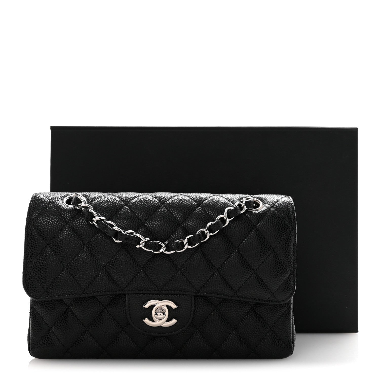 Caviar Quilted Small Double Flap Black