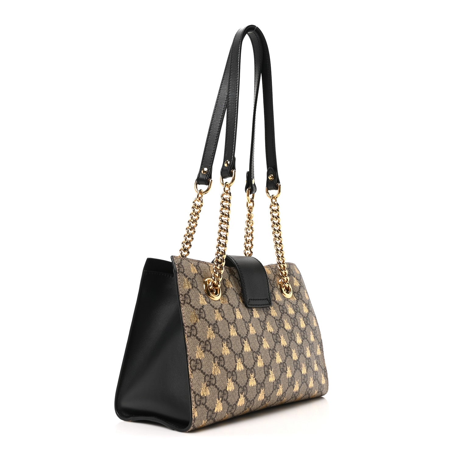 GG Supreme Monogram Bees Small Padlock Tote Beige Oro Black
