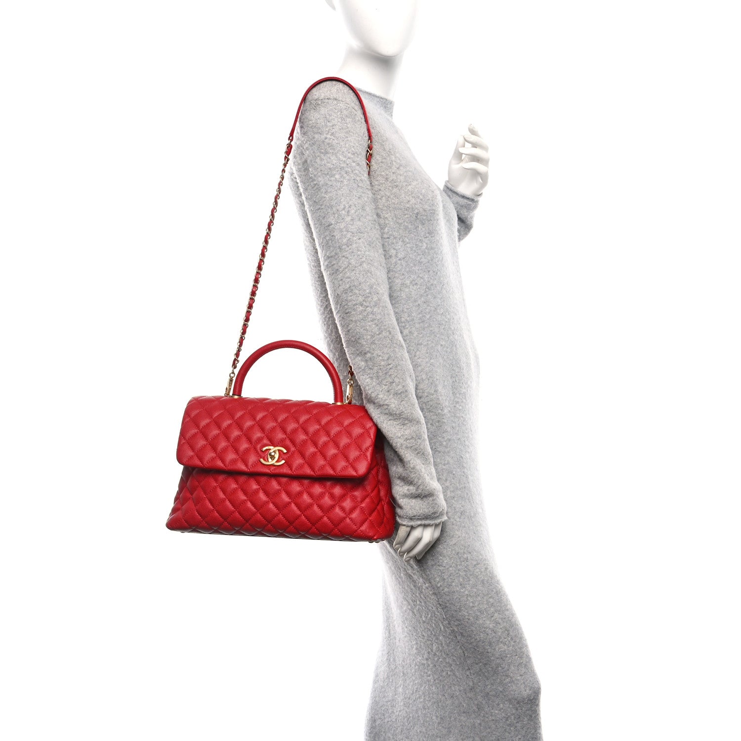 Caviar Quilted Medium Coco Handle Flap Red