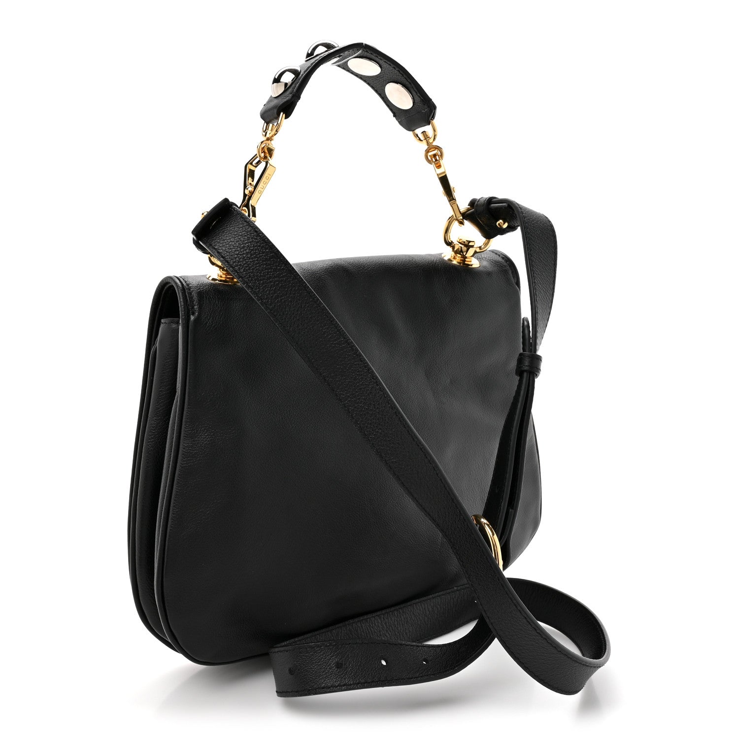 Roxy Calfskin Web Medium Blondie Shoulder Flap Bag Black