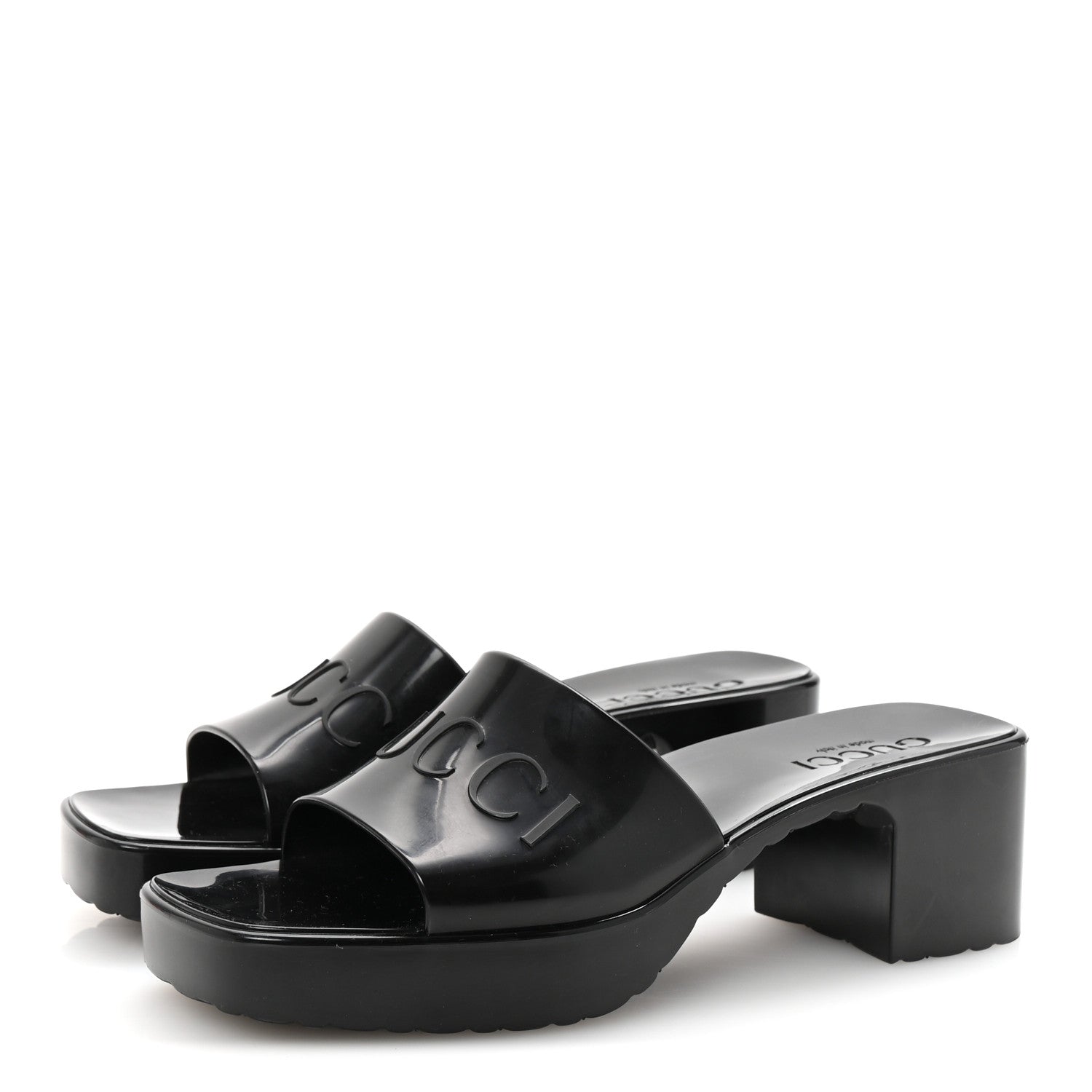 Rubber Gucci Logo Womens Platform 20/60mm Slide Sandals 36 Black