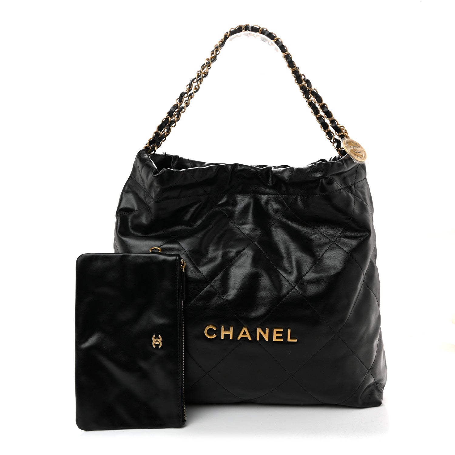 Shiny Calfskin Quilted Chanel 22 Black