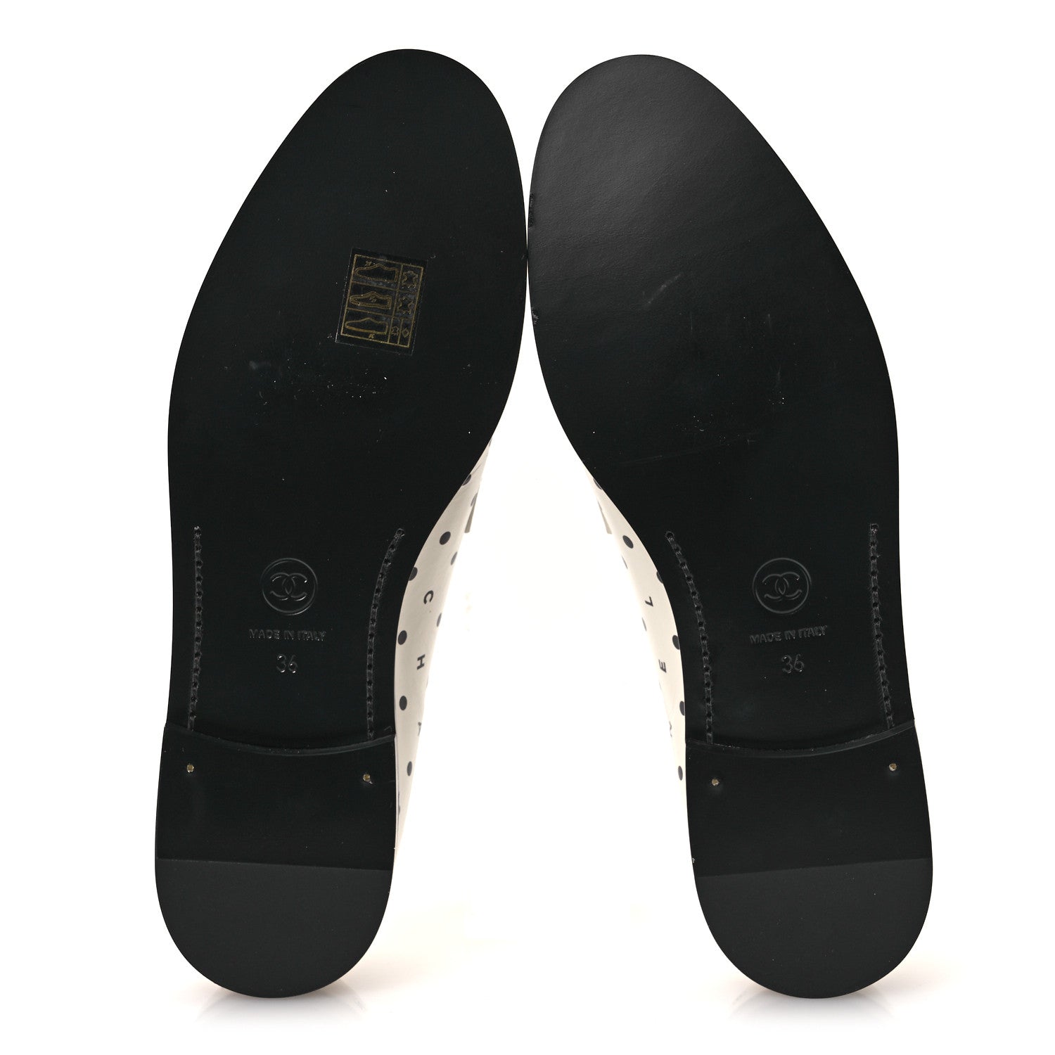 Printed Calfskin CC Dots Moccasin Loafers 36 Ivory Black