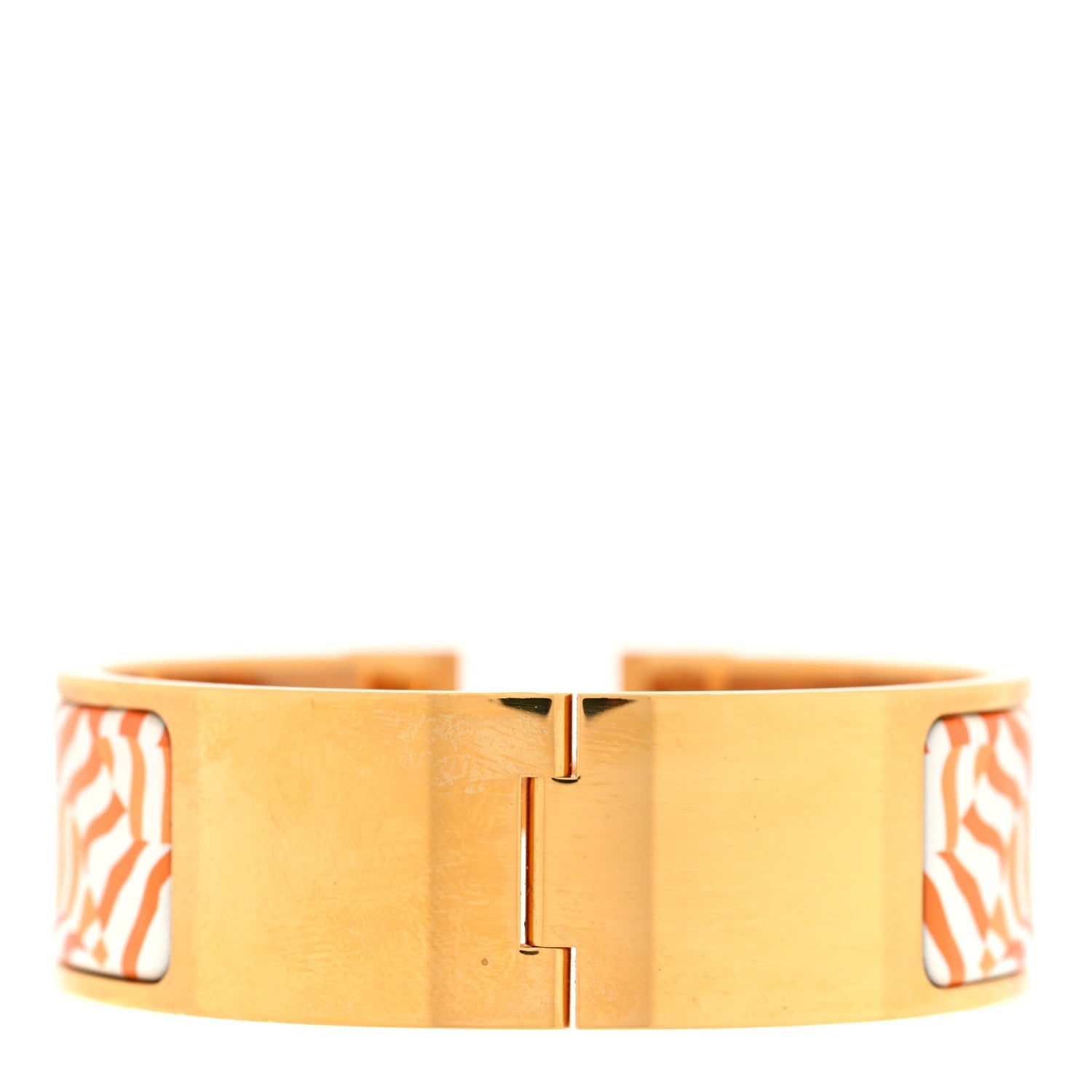 Enamel Printed Wide Zebres De Tanzania Clic Clac H Bracelet PM Orange White
