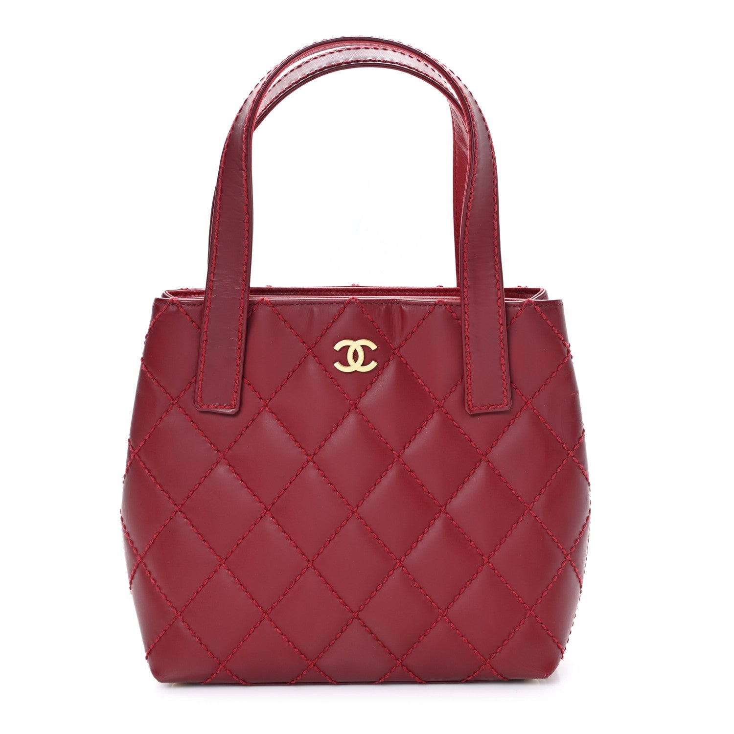 Calfskin Stitch Small Surpique Tote Red