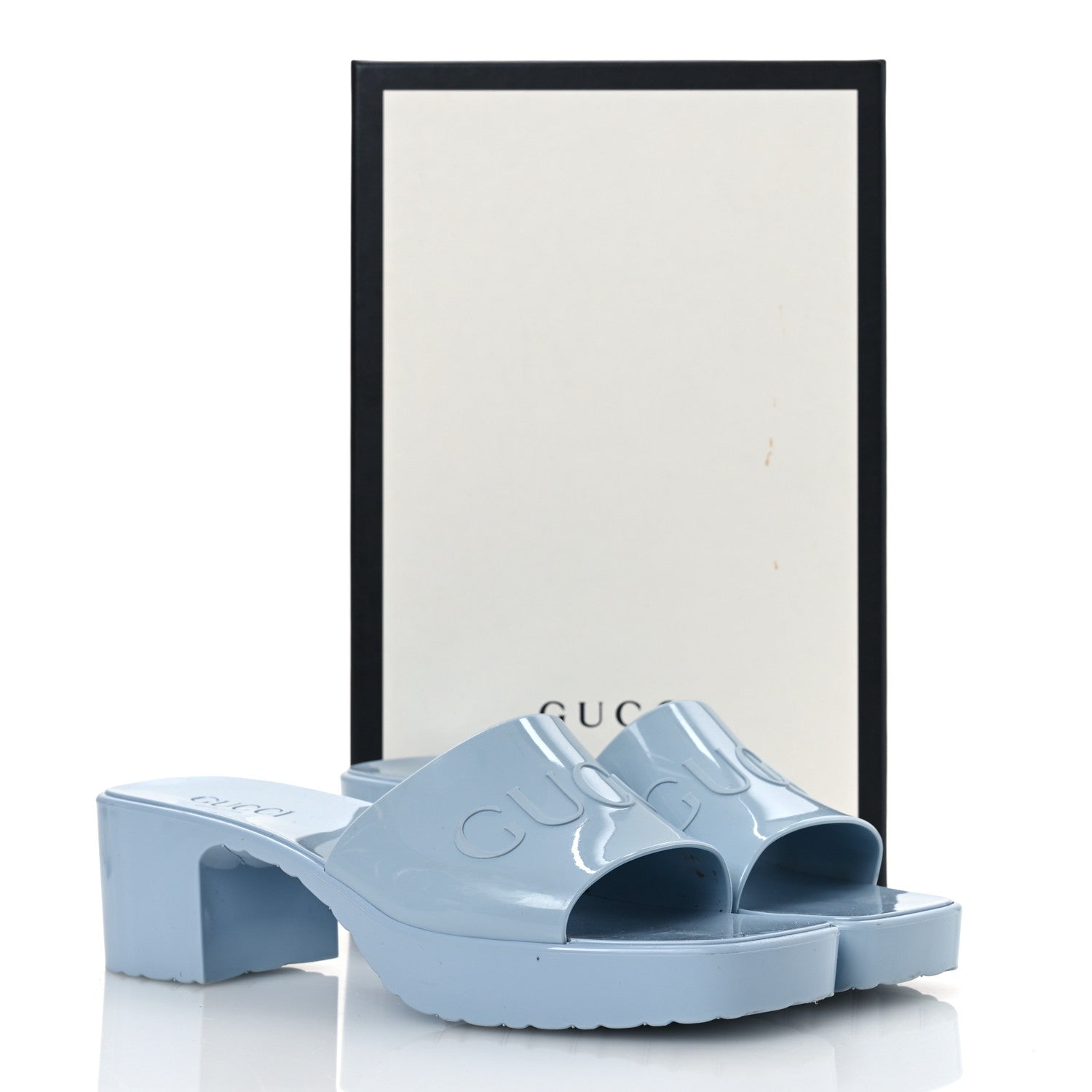 Rubber Gucci Logo Womens Platform 20/60mm Slide Sandals 38 Porcelain Light Blue