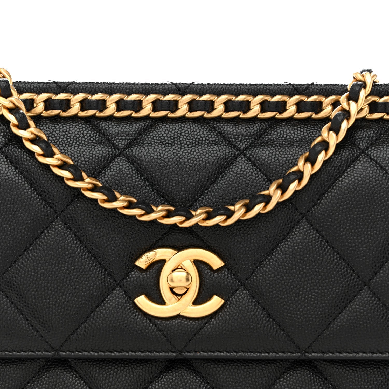 Caviar Quilted Small Chain Frame Flap Black