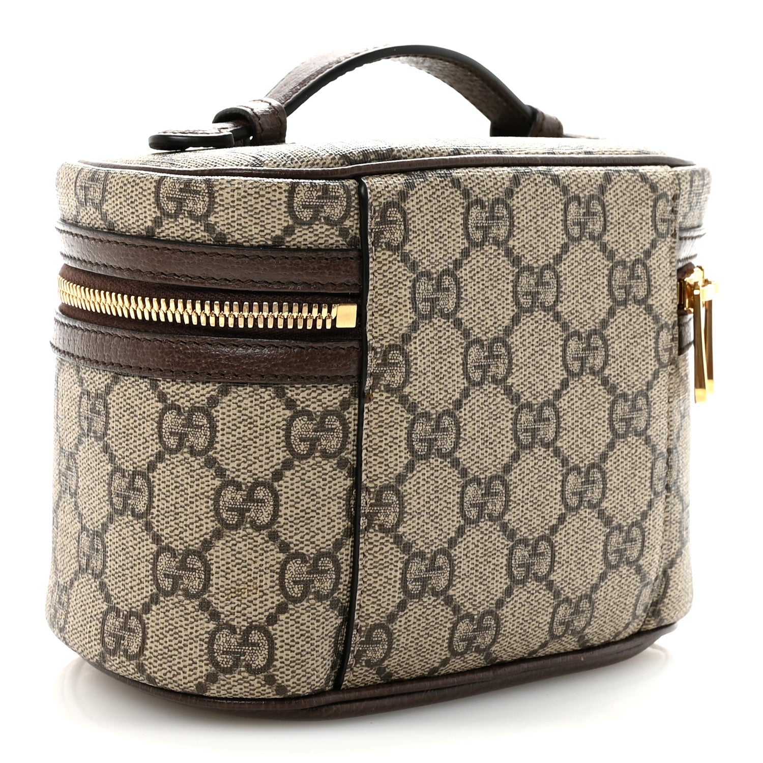 GG Supreme Monogram Textured Calfskin Web Ophidia Vanity Cosmetic Case Beige Ebony New Acero