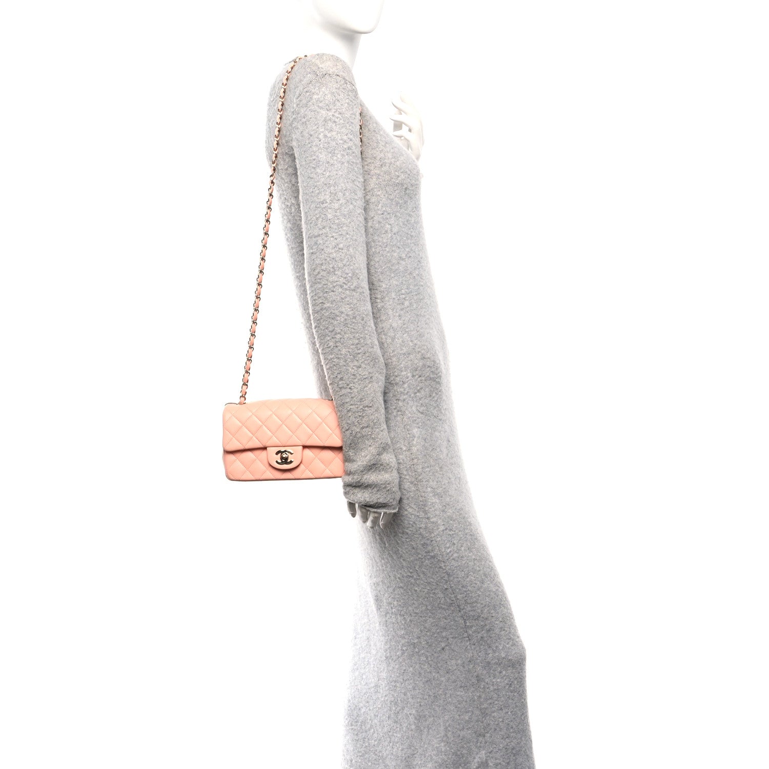 Lambskin Quilted Mini Rectangular Flap Light Pink
