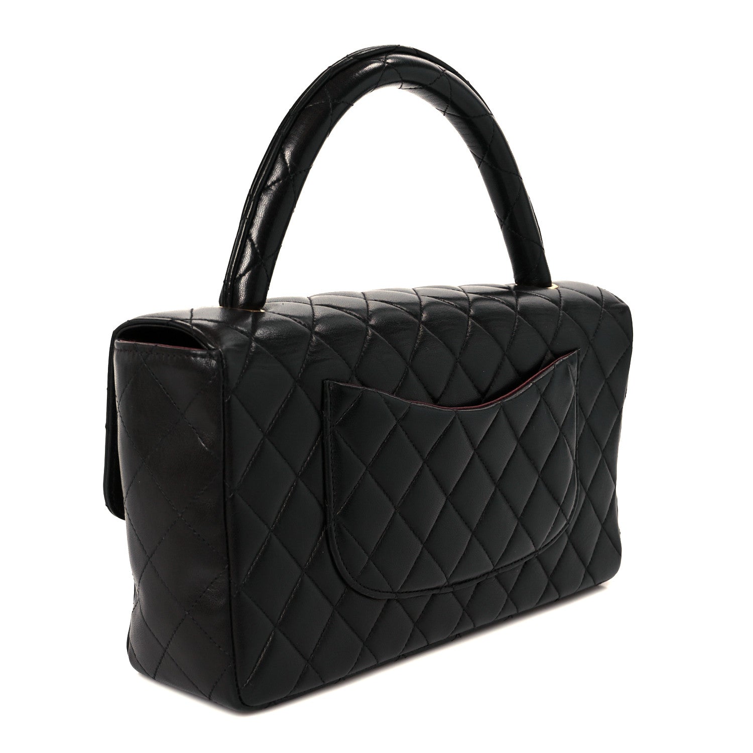Lambskin Quilted Medium Rectangular Kelly Flap Bag Black