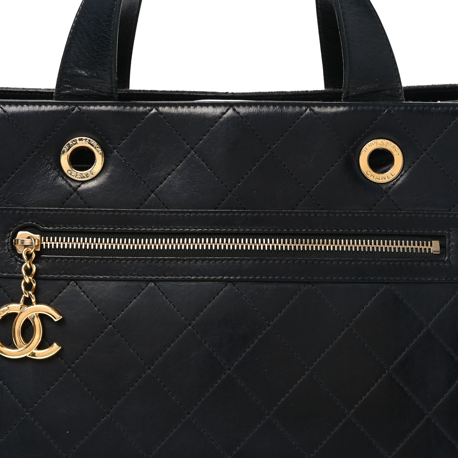 Denim Calfskin Quilted Tote Black