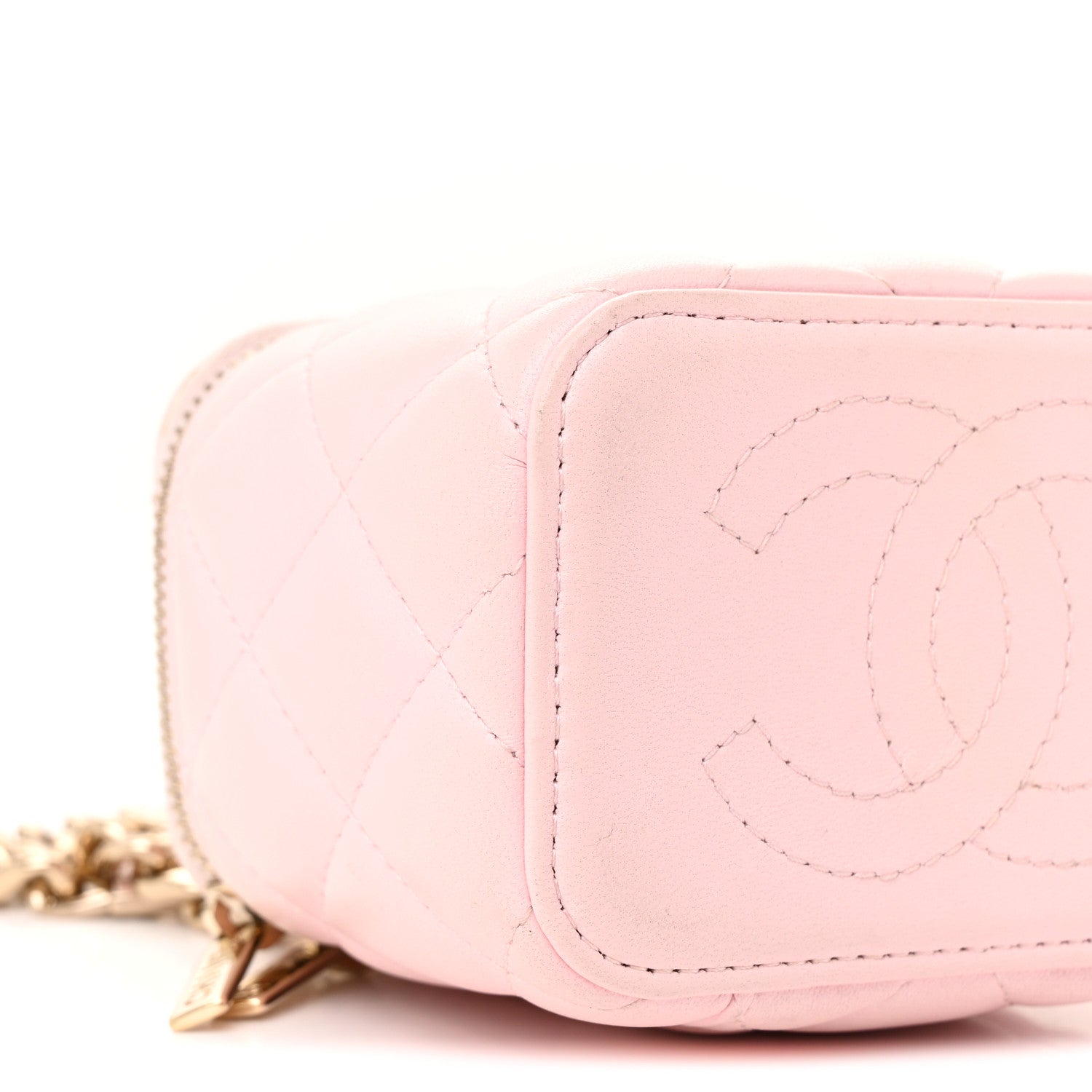 Lambskin Quilted Enamel Coco Mini Vanity Case With Chain Pink