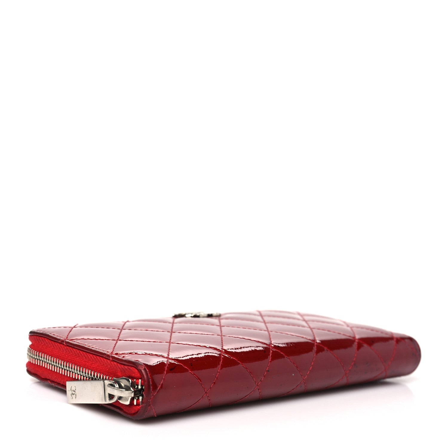 Patent Quilted Brilliant Zip Around Wallet Red