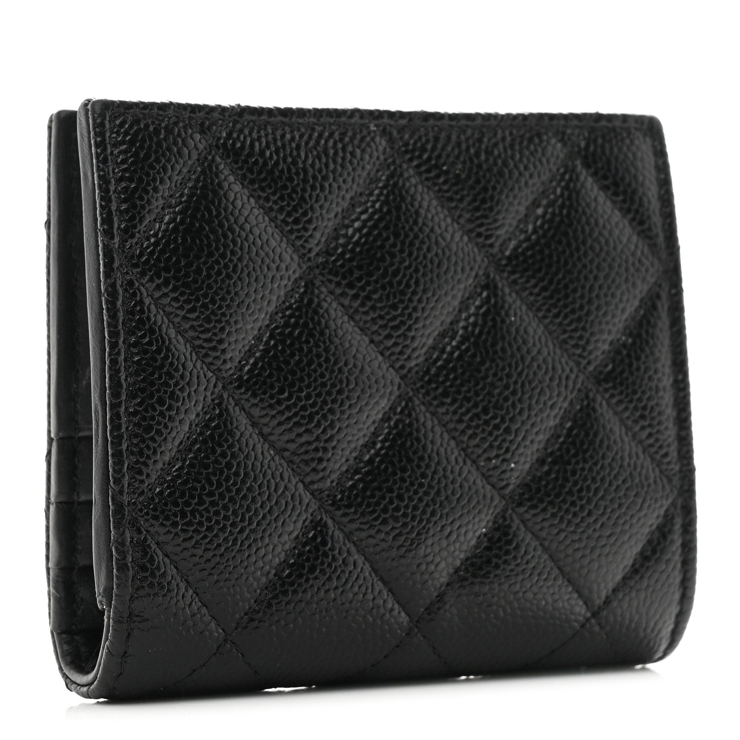 Caviar Quilted Multi Chain CC Compact Bifold Wallet Black