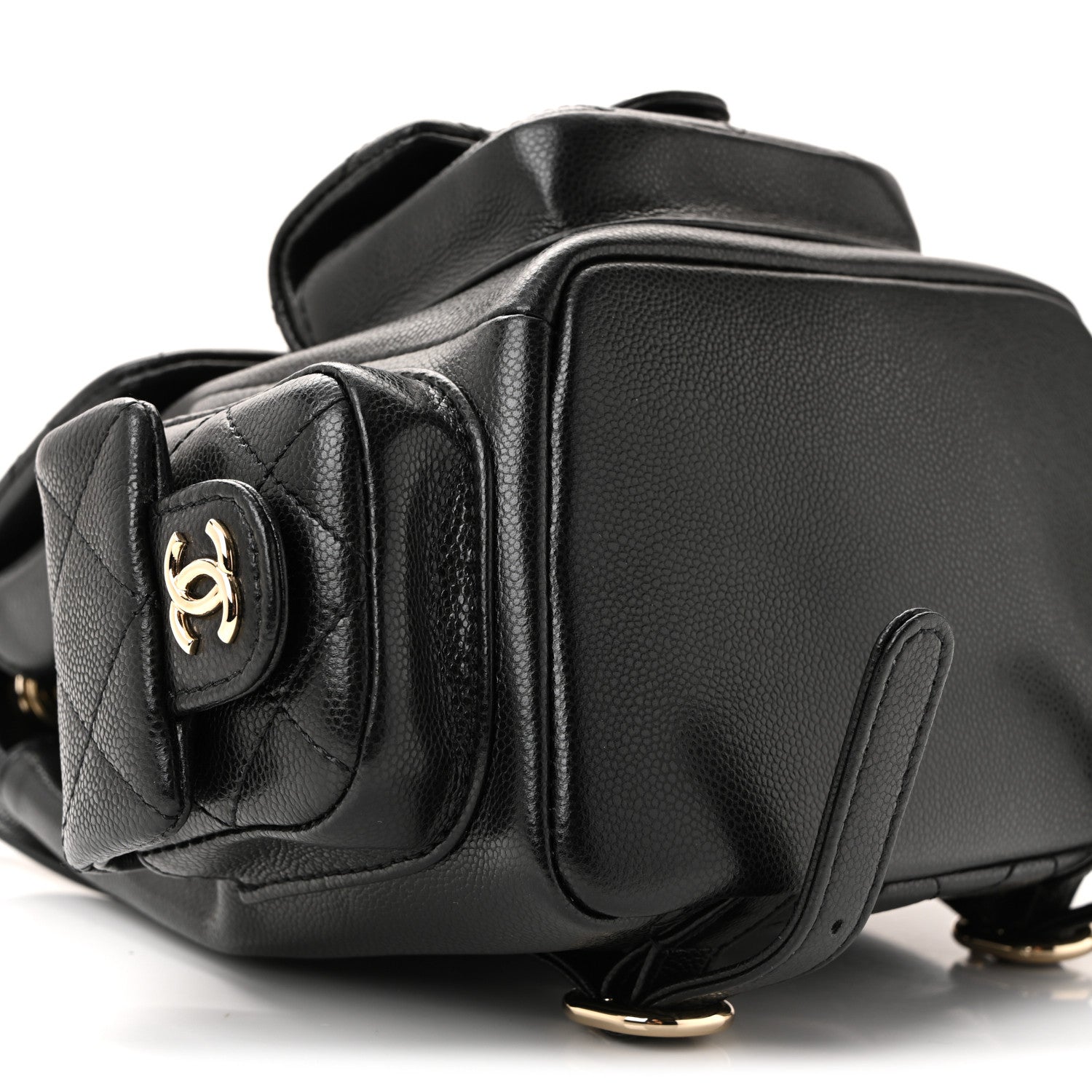 Shiny Caviar Quilted Small Duma Pockets Drawstring Backpack Black