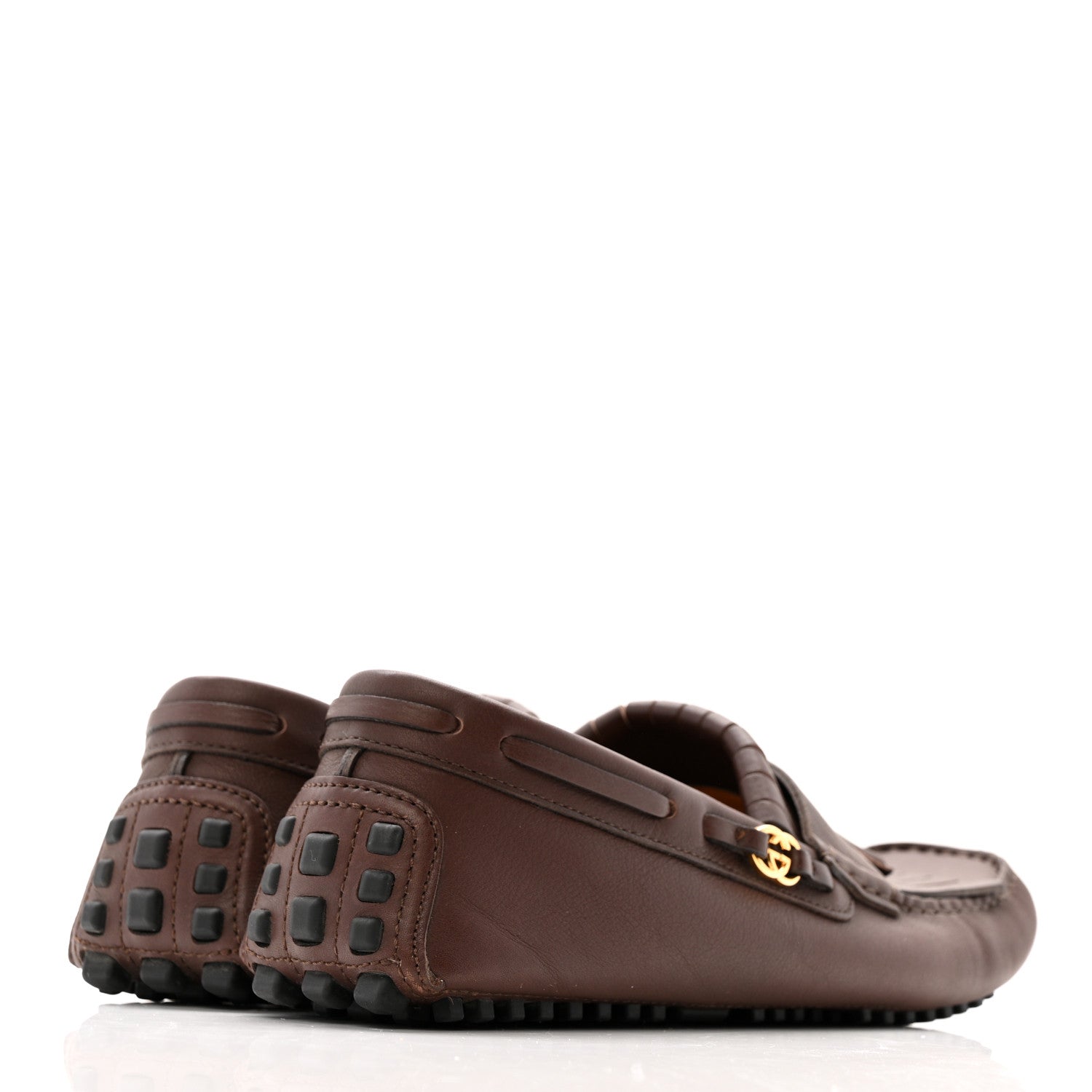 Calfskin Fringe Interlocking G Mens Driver Loafers 8 Brown