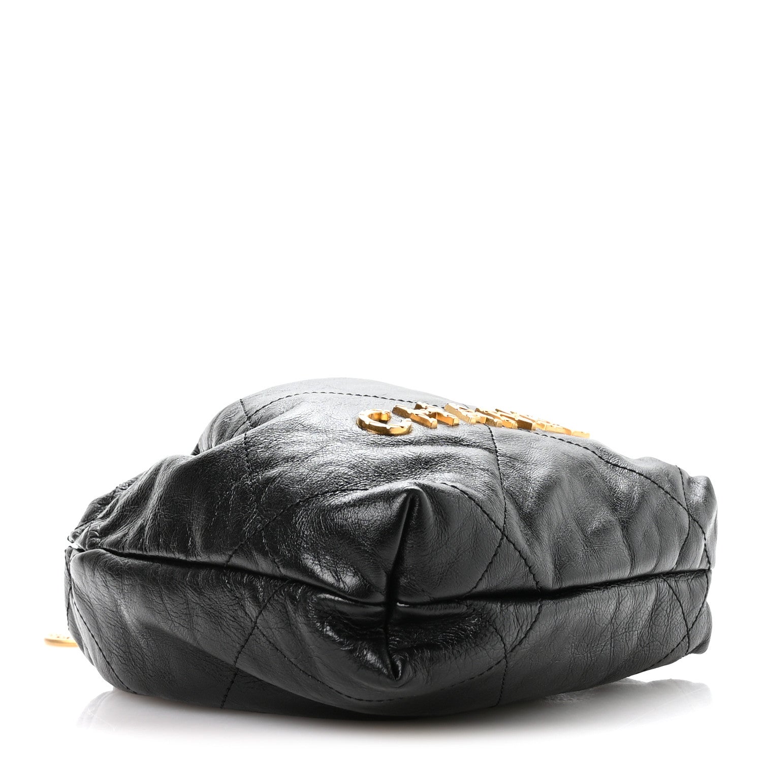Shiny Crumpled Calfskin Quilted Pearl Mini Chanel 22 Black
