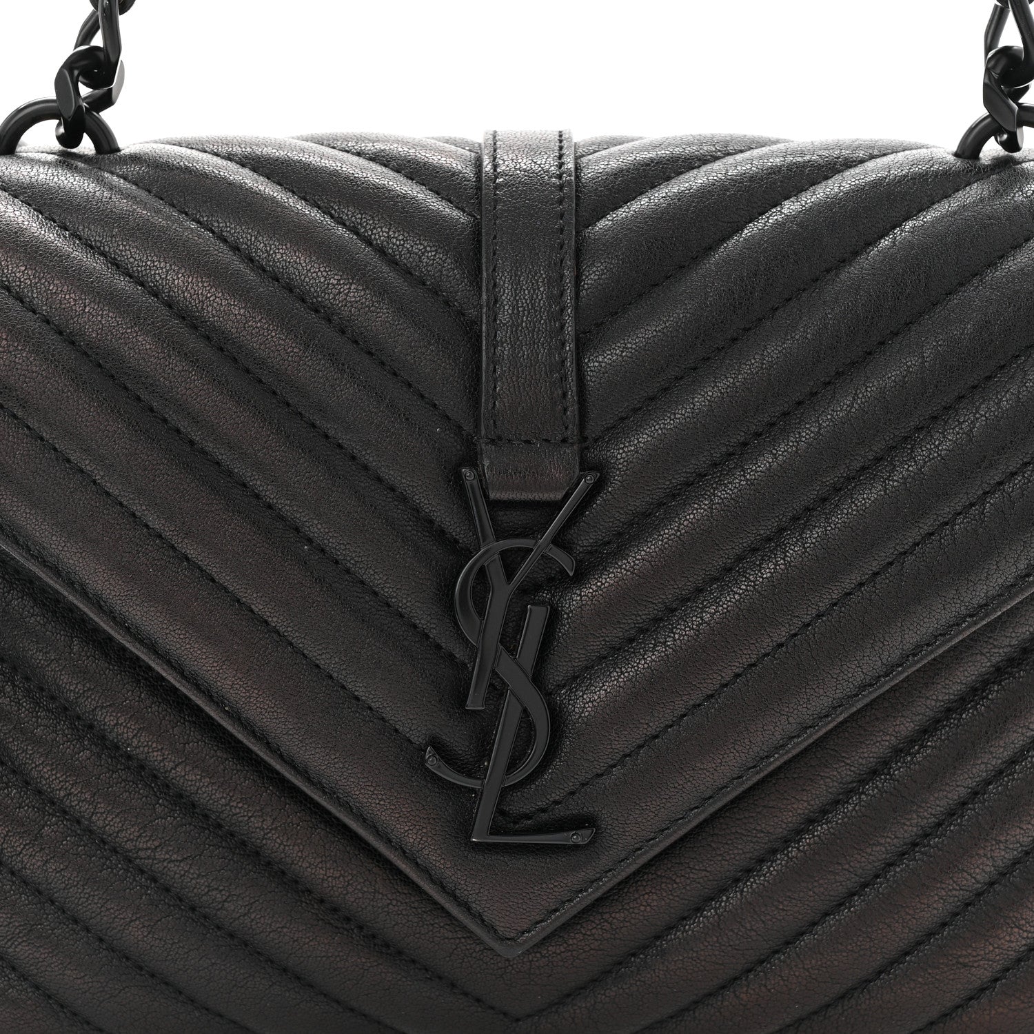 Sheepskin Matelasse Chevron Monogram Monochrome Medium College Bag Black