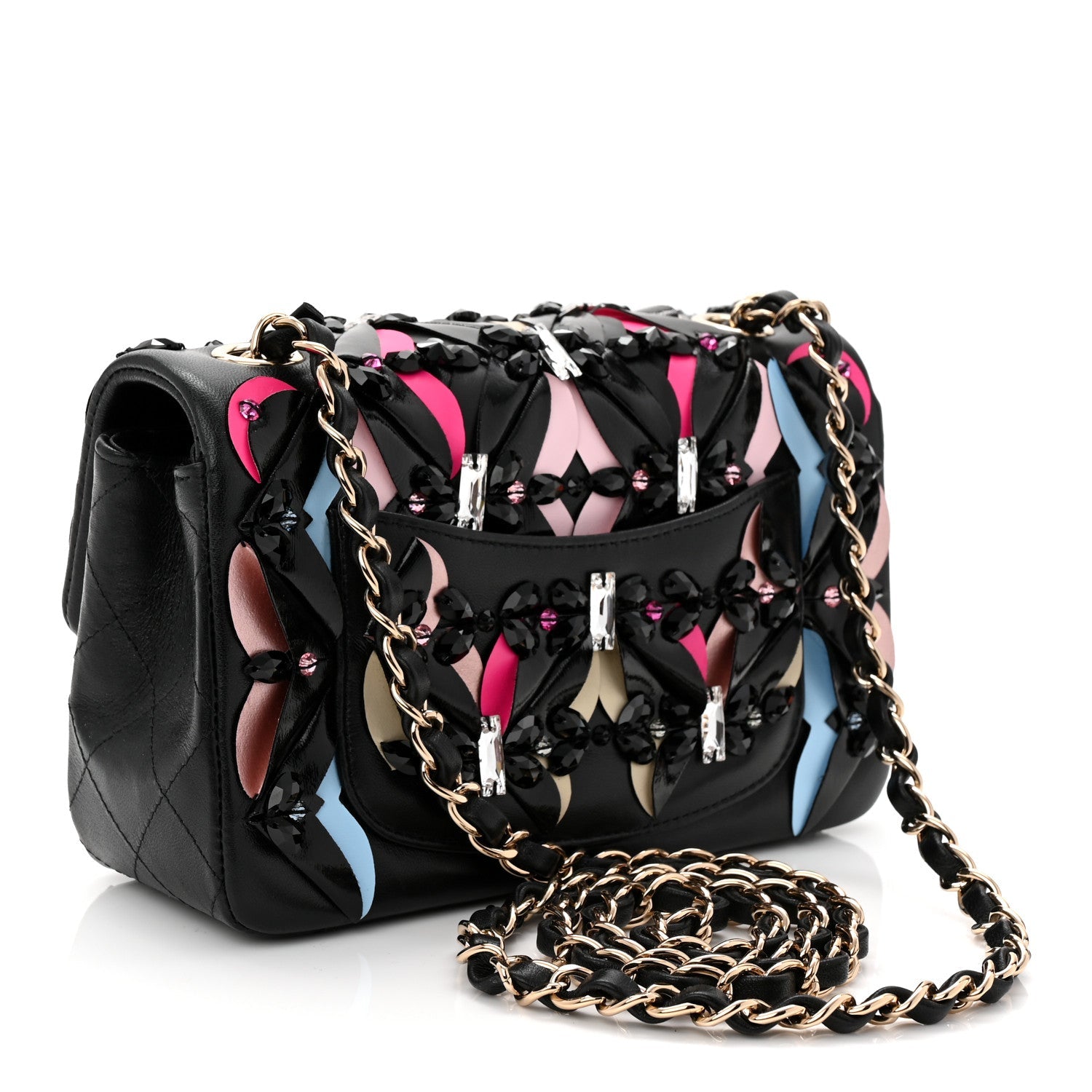 Lambskin Crystal Mini Rectangular Flap Black Multicolor