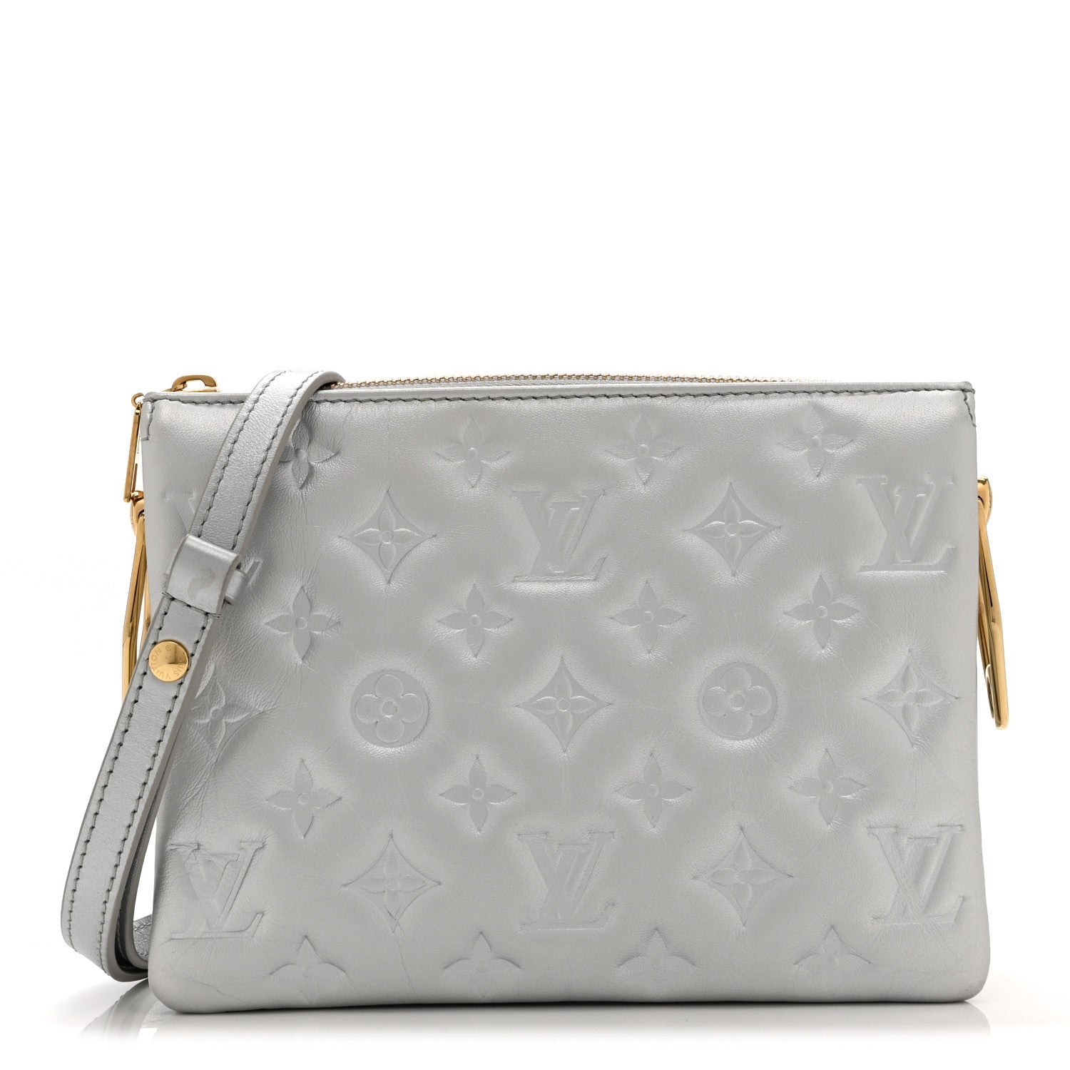 Metallic Lambskin Embossed Monogram Coussin BB Silver