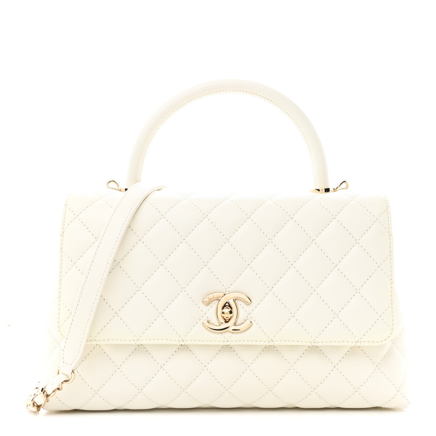 Caviar Quilted Small Coco Handle Flap White