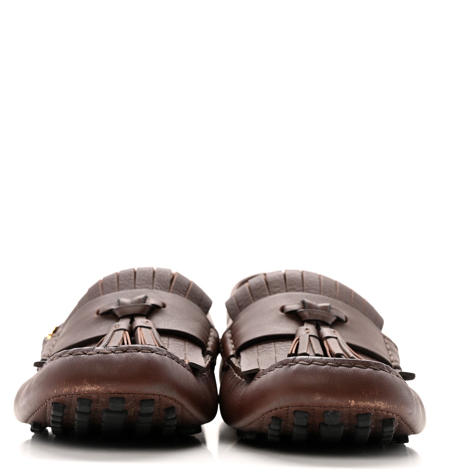 Calfskin Fringe Interlocking G Mens Driver Loafers 8 Brown