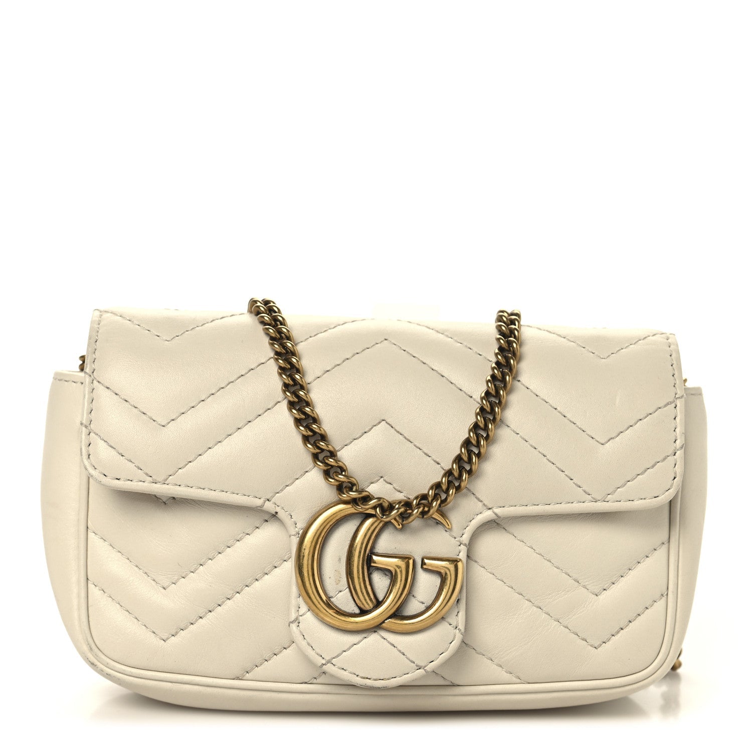 Calfskin Matelasse Super Mini GG Marmont Shoulder Bag White