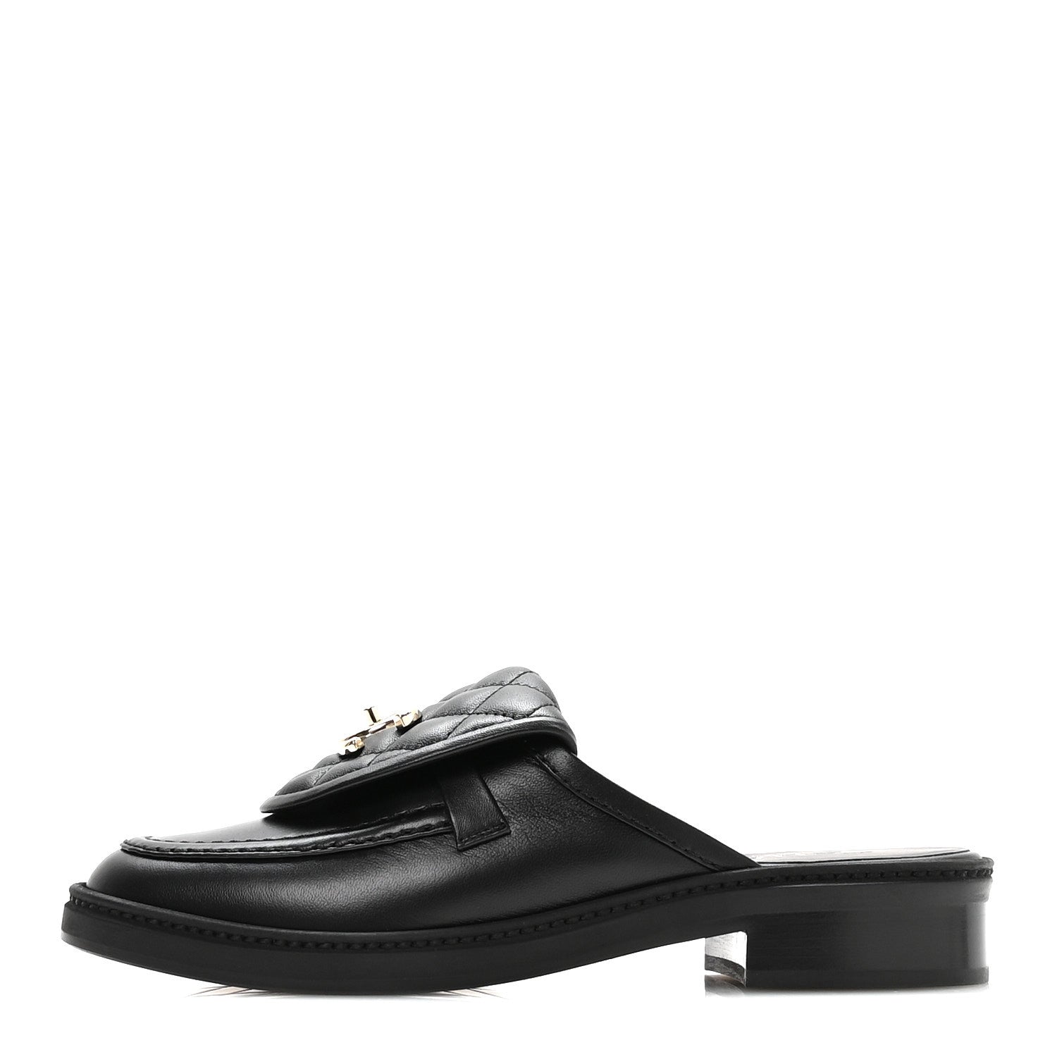 Lambskin Quilted CC Turnlock Mules 36 Black