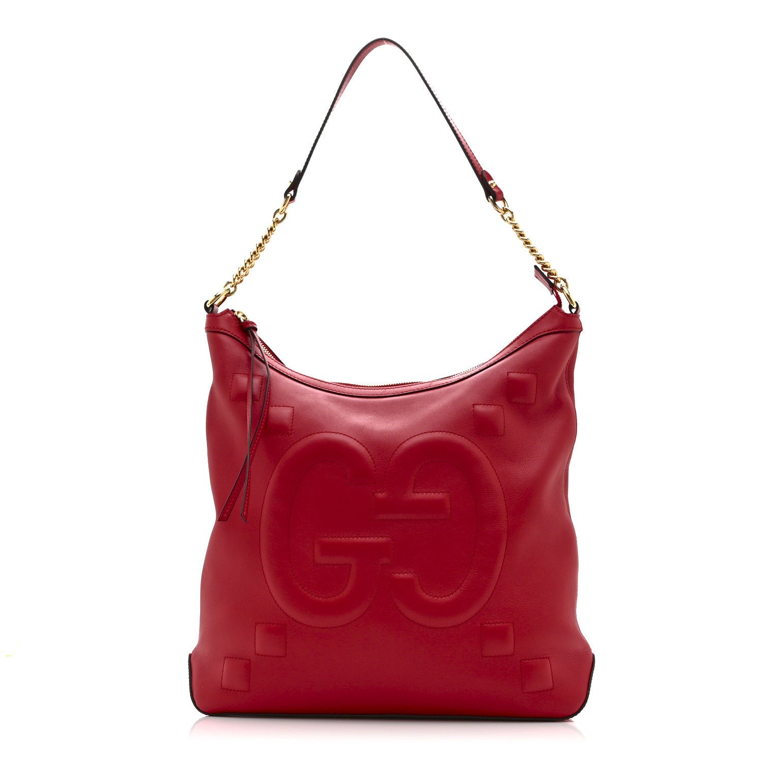 Apollo Calfskin GG Dadini Embroidered Chain Hobo Hibiscus Red