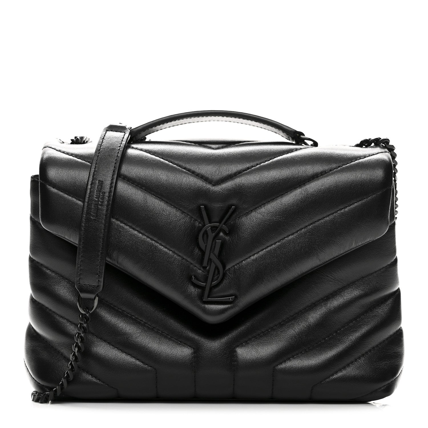 Calfskin Y Quilted Monogram Monochrome Small Loulou Chain Satchel Black