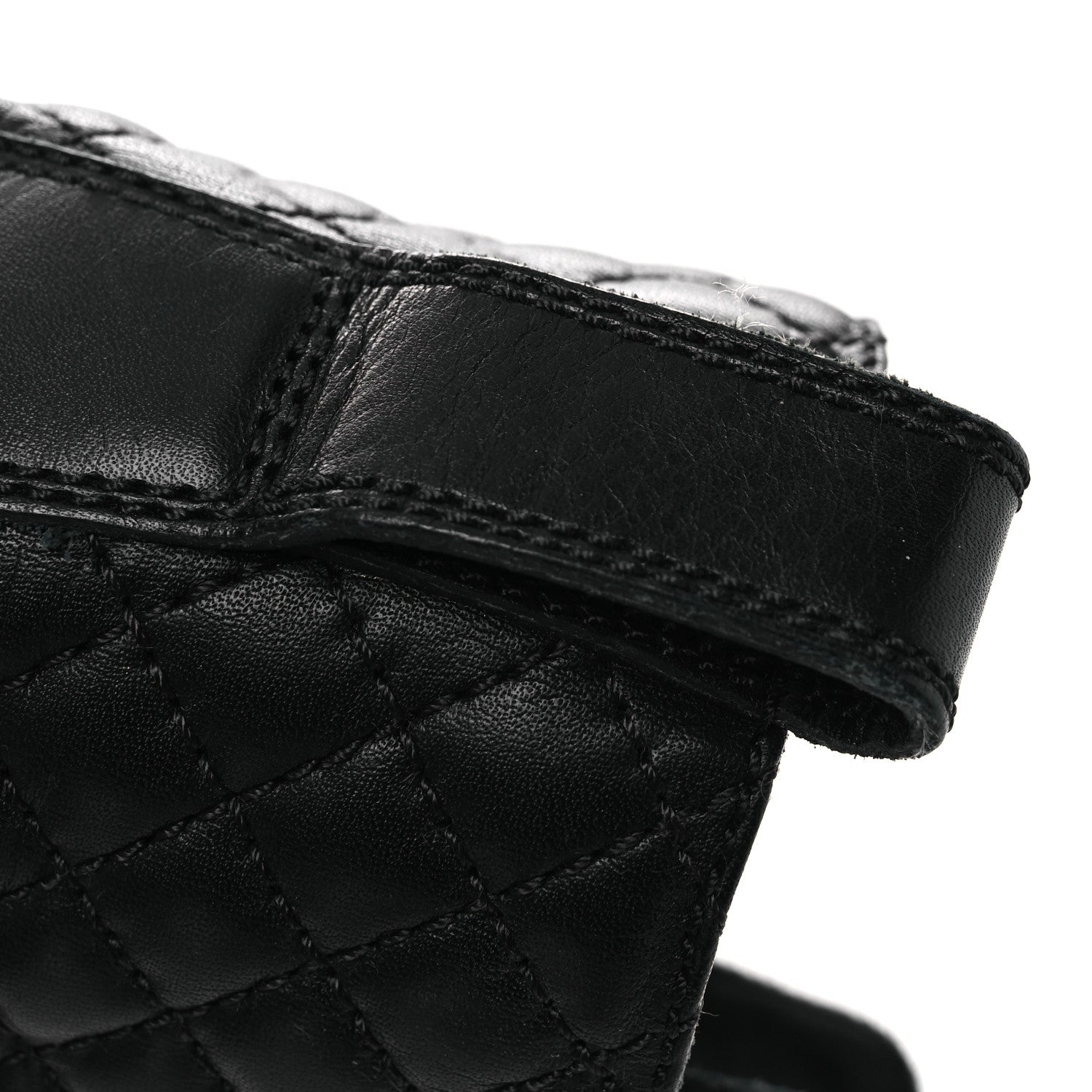 Calfskin Quilted Lace Up Combat Boots 37.5 Black